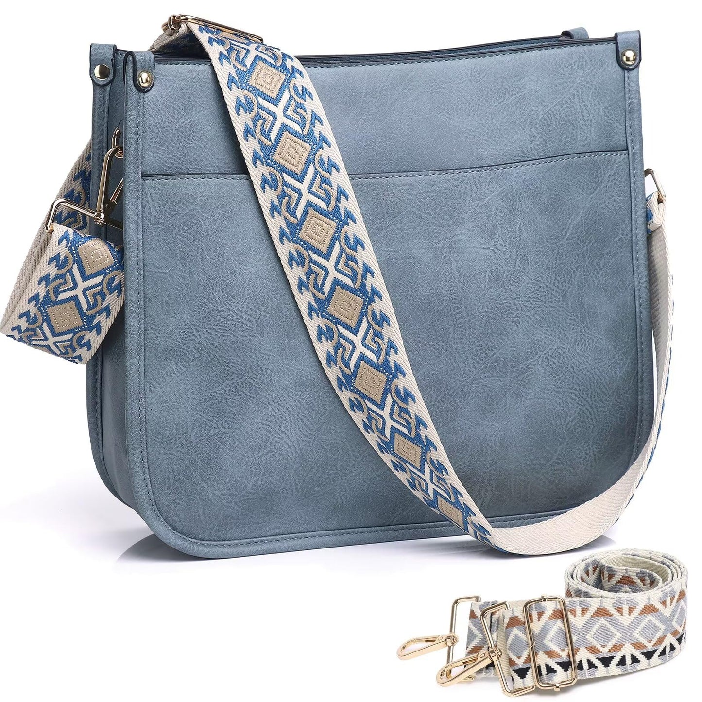 Vegan Leather Crossbody Bags for Women, Crossbody Purse with Guitar Strap Zipped Pockets Handbag