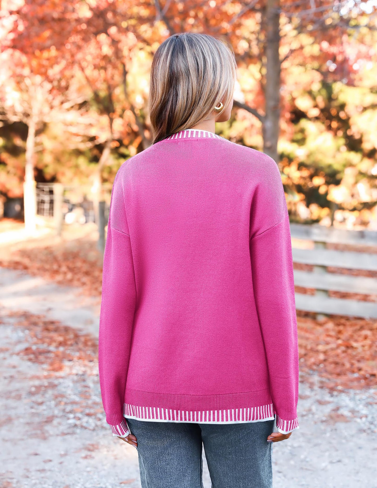 Womens Crewneck Pullover Sweater Long Sleeve Knit Side Slit