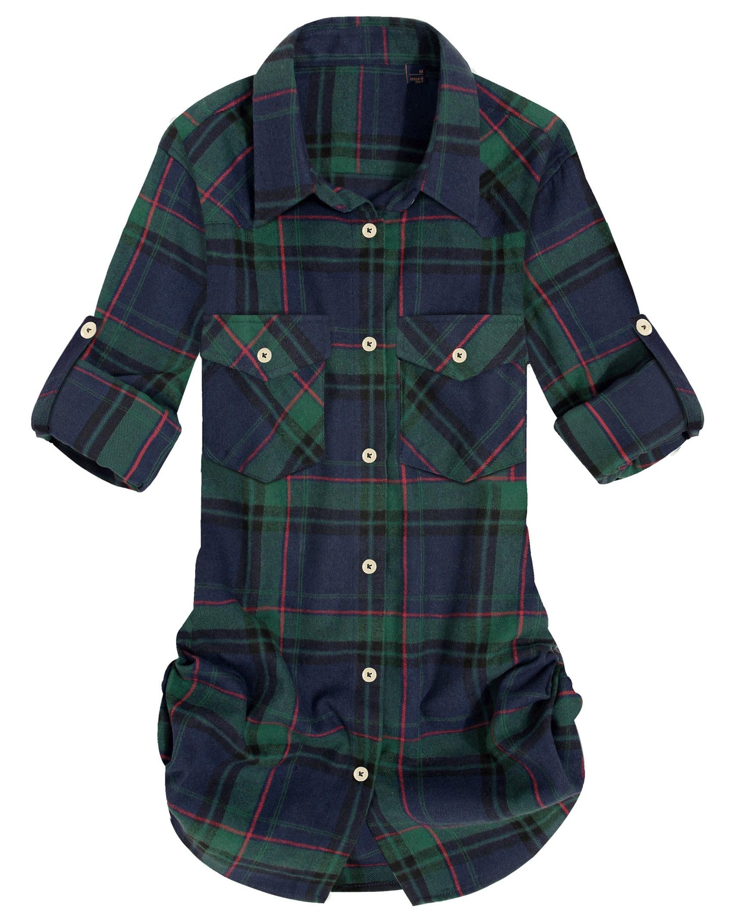 Womens Plaid Flannel Shirts Long Sleeve Roll Up Casual Button Down Shirt