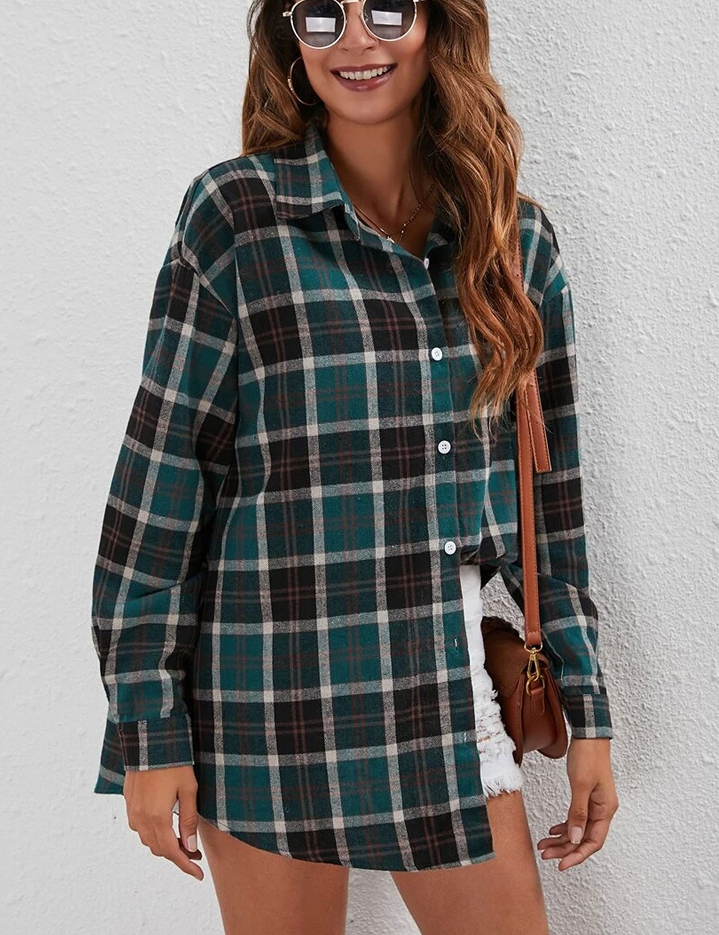 Plaid Flannel Shirts for Women Oversized Long Sleeve Button Down Buffalo Plaid Shirt Blouse Tops
