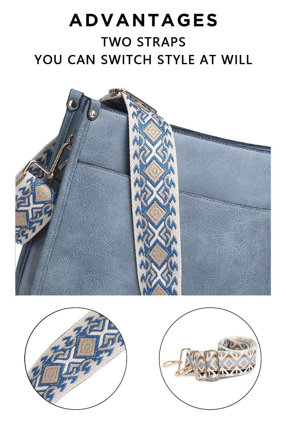 Vegan Leather Crossbody Bags for Women, Crossbody Purse with Guitar Strap Zipped Pockets Handbag