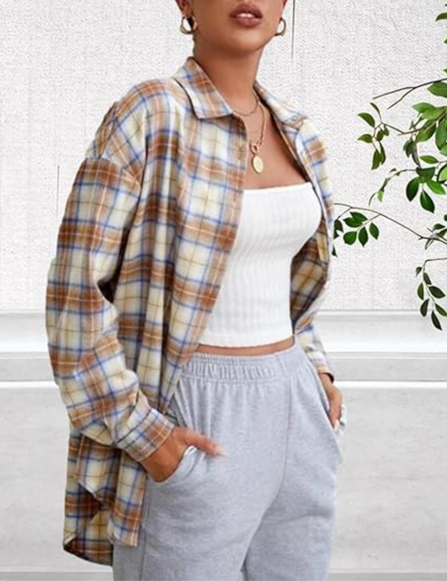 Plaid Flannel Shirts for Women Oversized Long Sleeve Button Down Buffalo Plaid Shirt Blouse Tops
