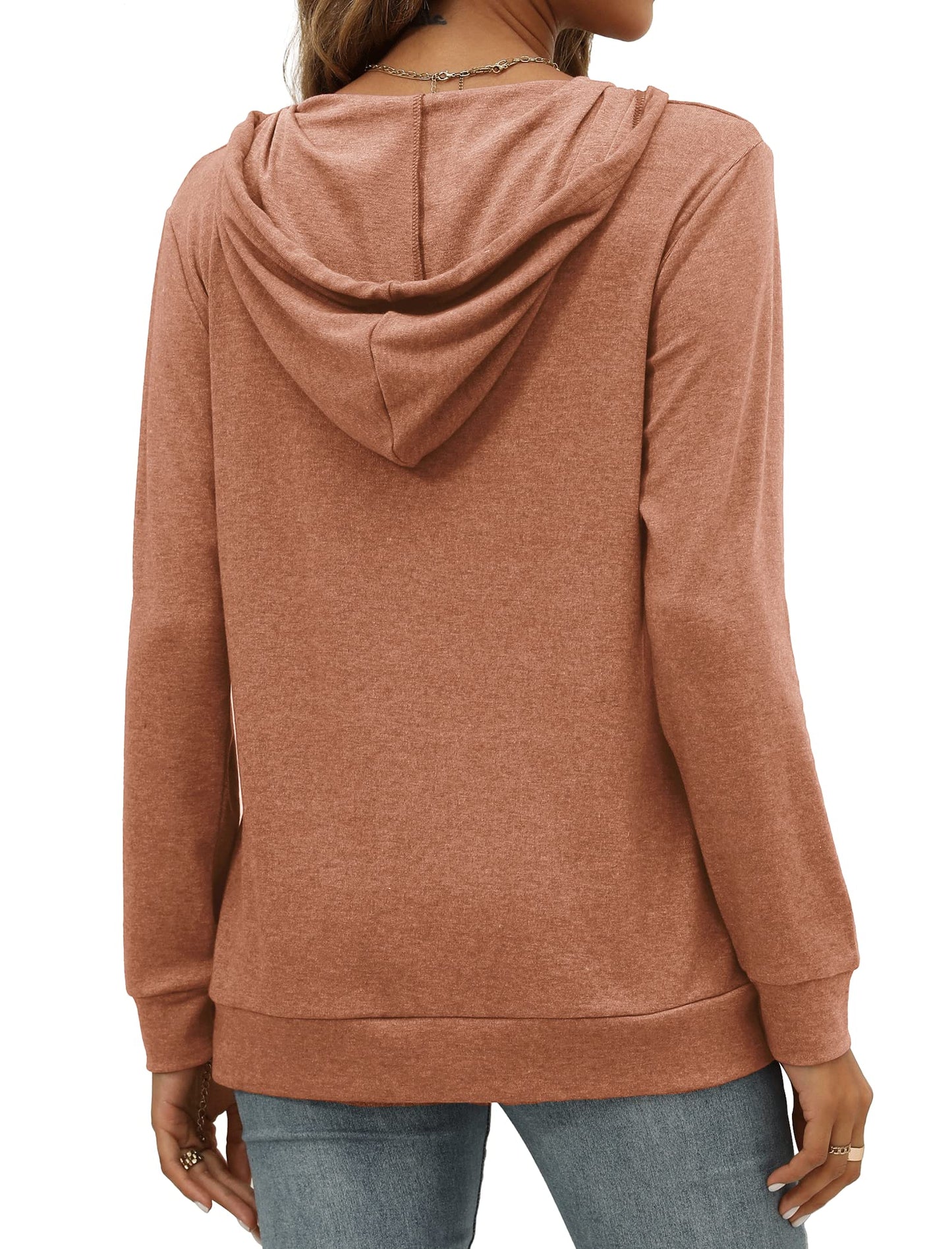 Pocket Hoodies for Womens V Neck Lightweight Sweatshirts Long Sleeve Tops