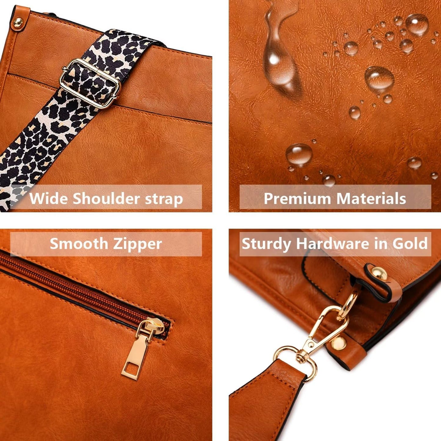 Vegan Leather Crossbody Bags for Women, Crossbody Purse with Guitar Strap Zipped Pockets Handbag