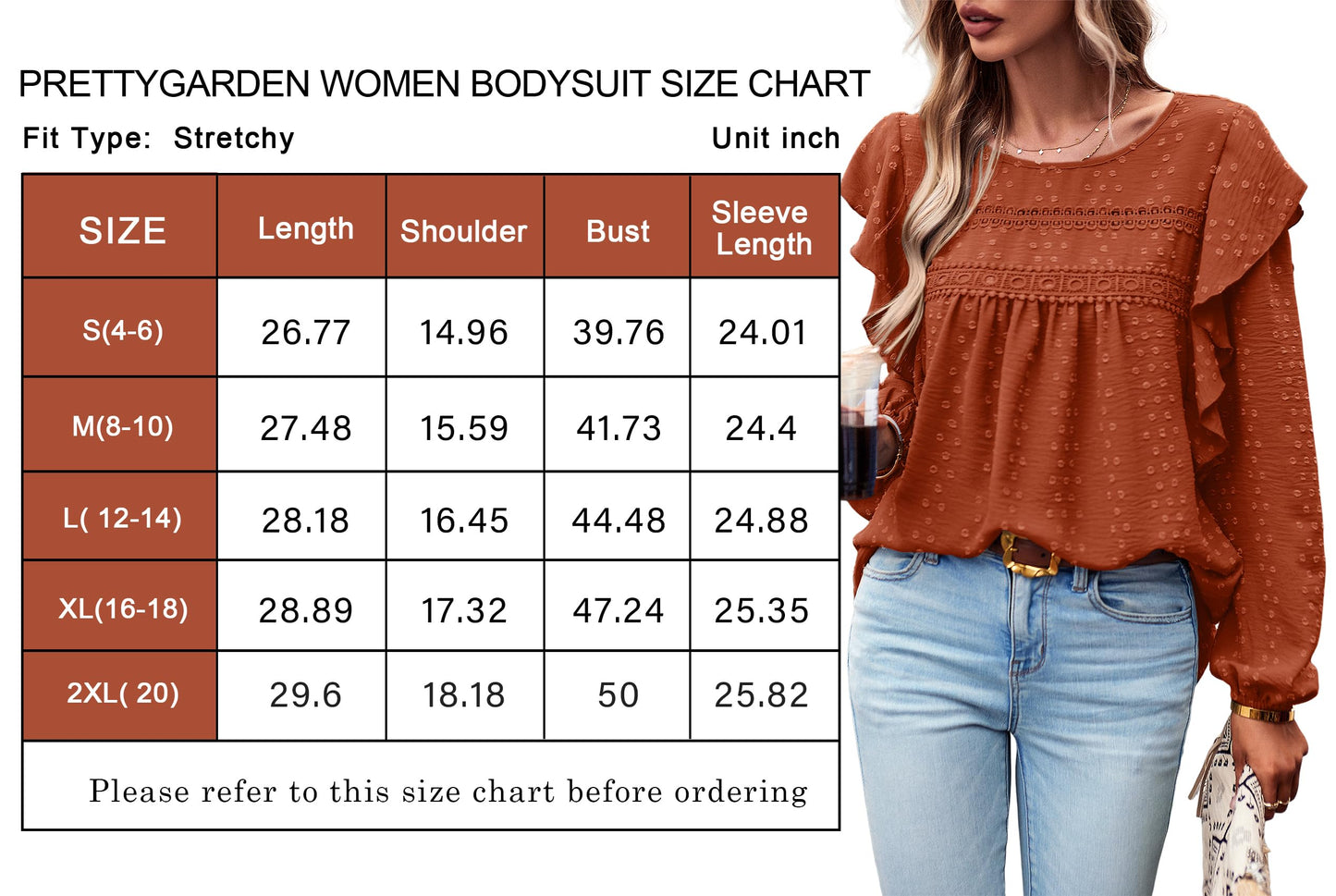 Women's Long Sleeve Blouses Ruffle Swiss Dot Crochet Loose Fit