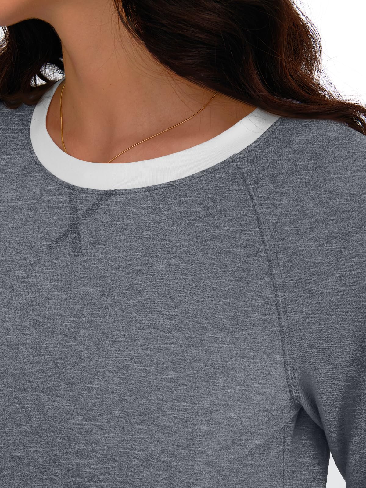 Womens Long Sleeve Shirts Color Block Casual Crewneck Tops Tshirt Basic Tees Fashion Clothes Trendy Outfits