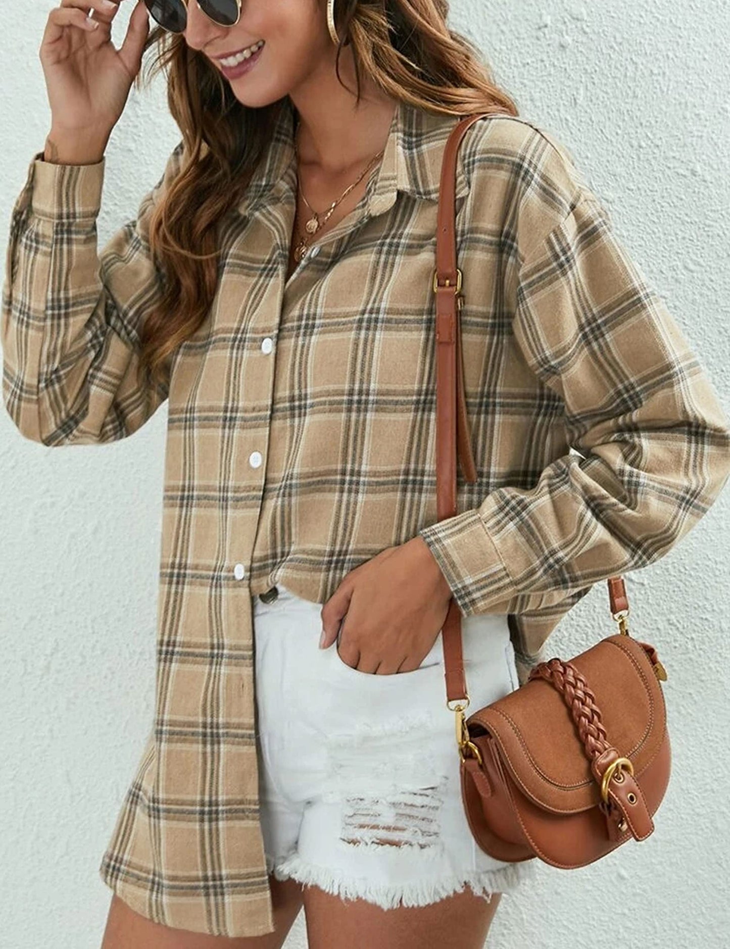 Plaid Flannel Shirts for Women Oversized Long Sleeve Button Down Buffalo Plaid Shirt Blouse Tops