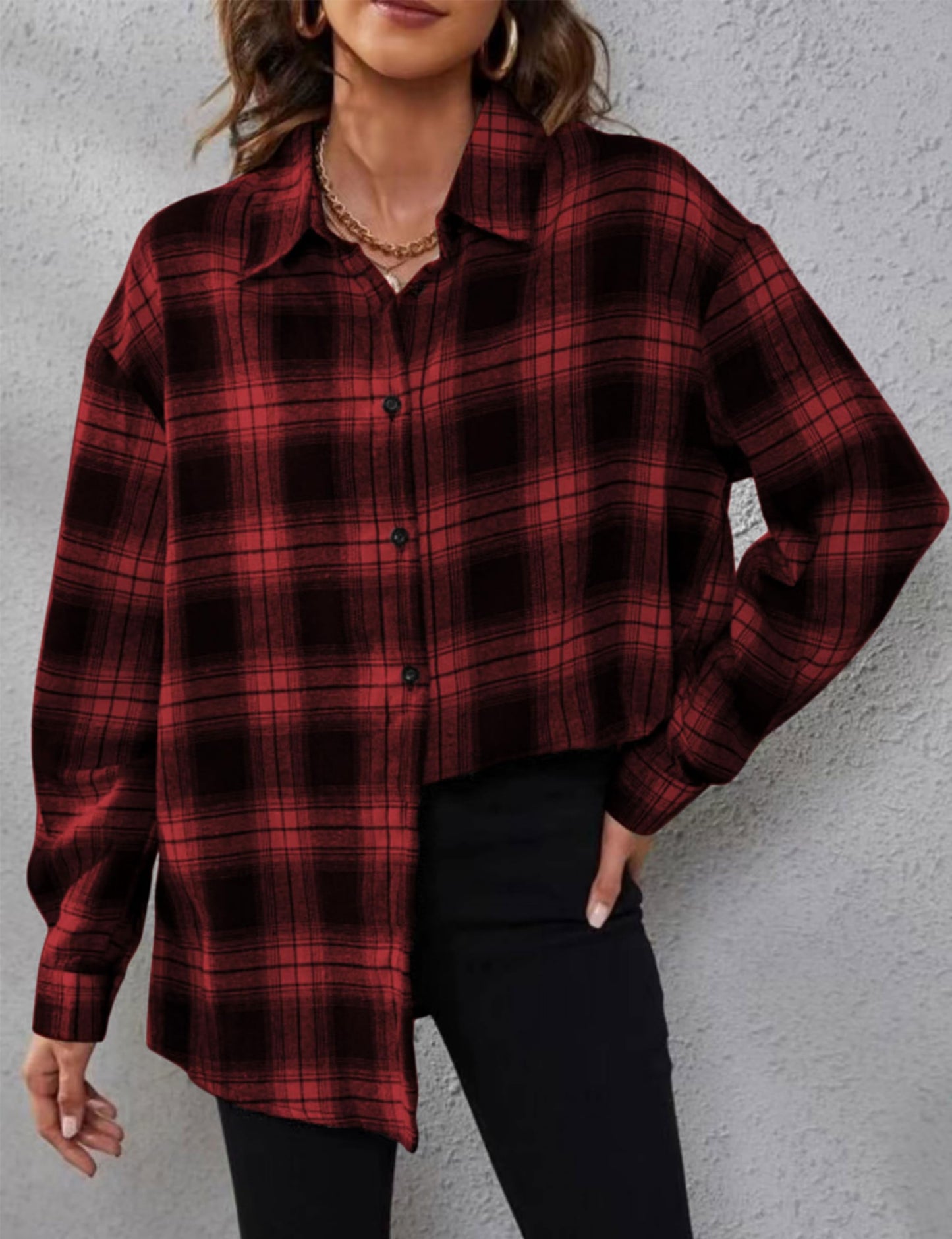Plaid Flannel Shirts for Women Oversized Long Sleeve Button Down Buffalo Plaid Shirt Blouse Tops