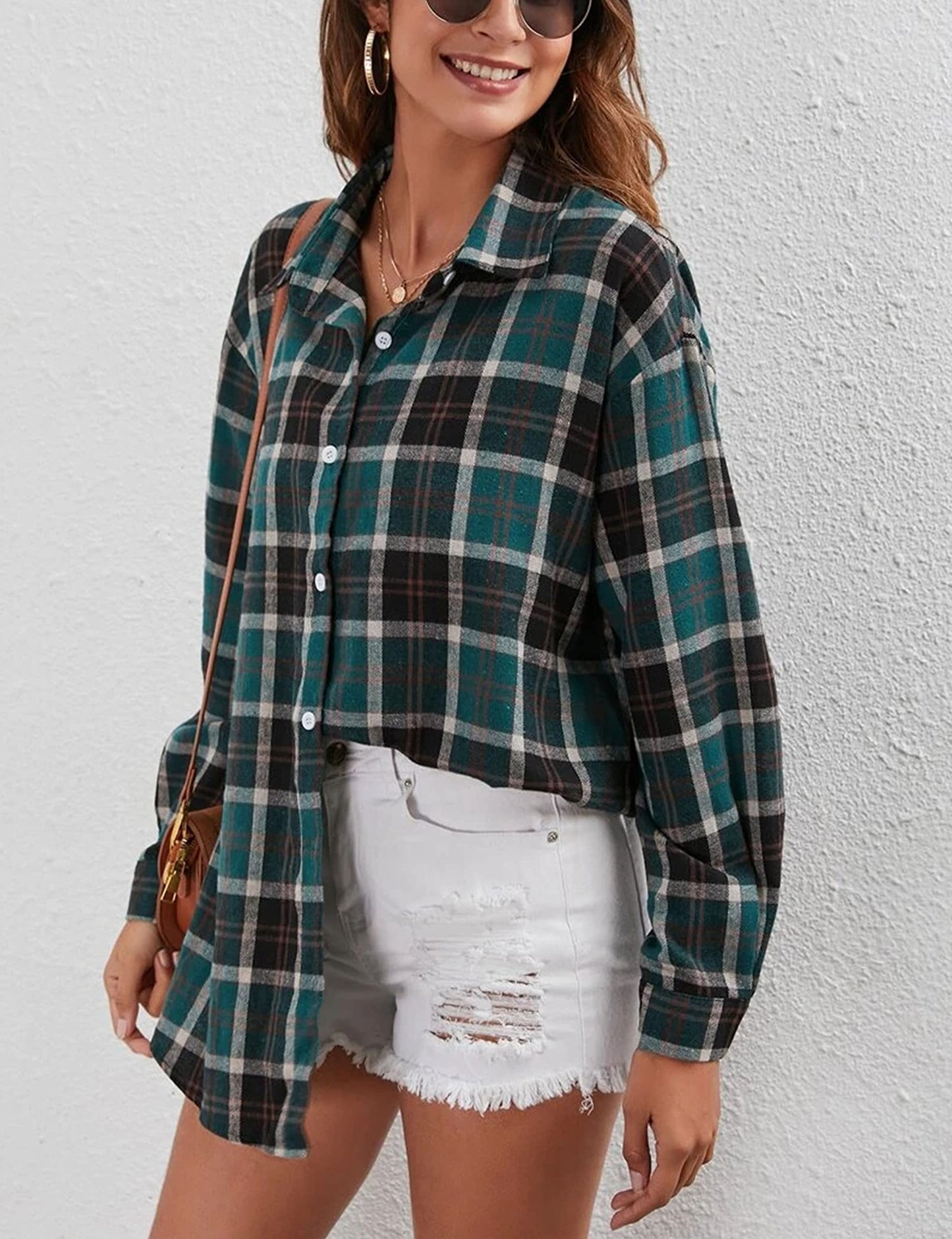 Plaid Flannel Shirts for Women Oversized Long Sleeve Button Down Buffalo Plaid Shirt Blouse Tops