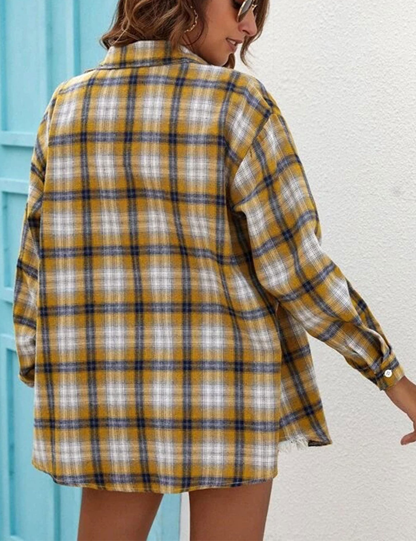 Plaid Flannel Shirts for Women Oversized Long Sleeve Button Down Buffalo Plaid Shirt Blouse Tops