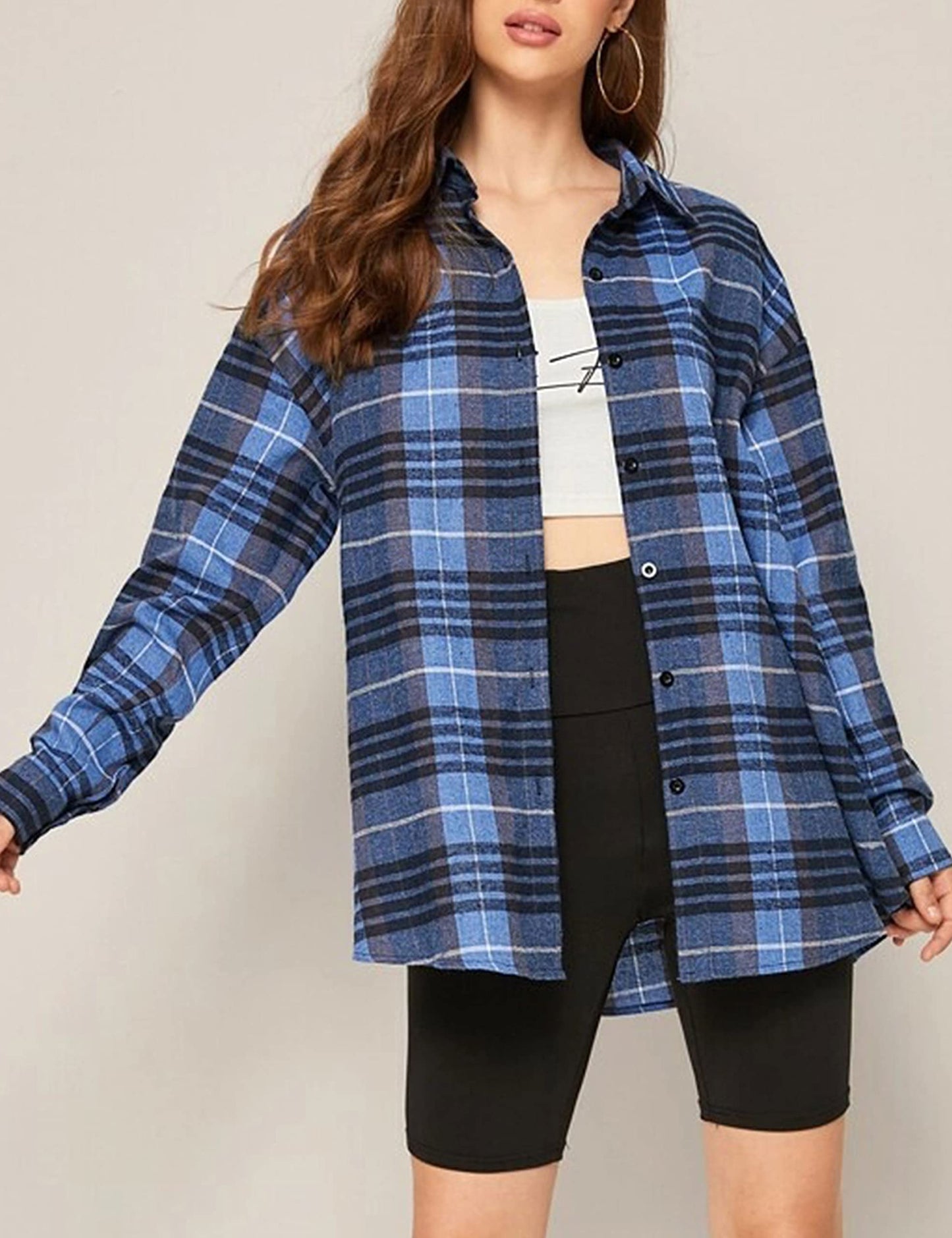 Plaid Flannel Shirts for Women Oversized Long Sleeve Button Down Buffalo Plaid Shirt Blouse Tops