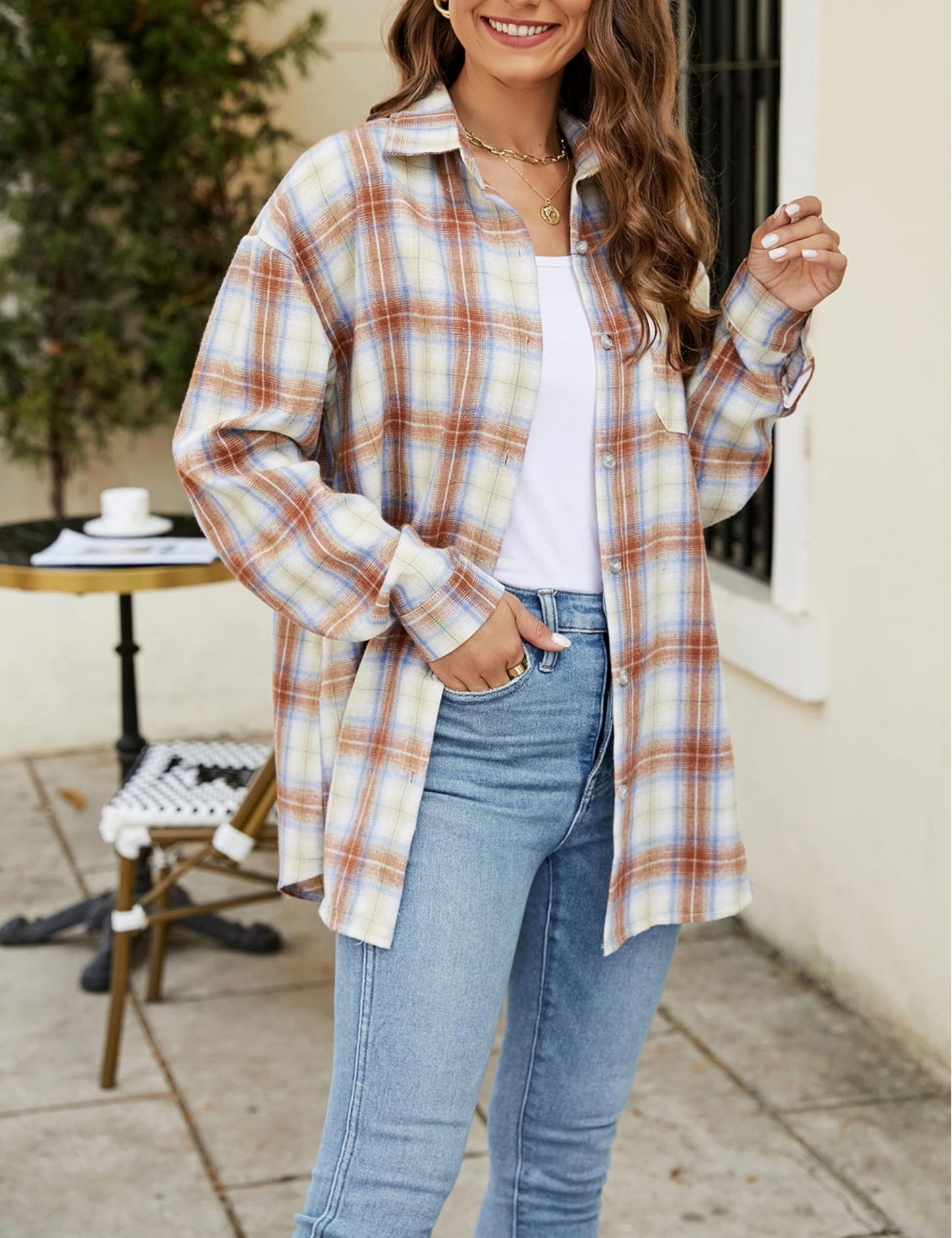 Plaid Flannel Shirts for Women Oversized Long Sleeve Button Down Buffalo Plaid Shirt Blouse Tops