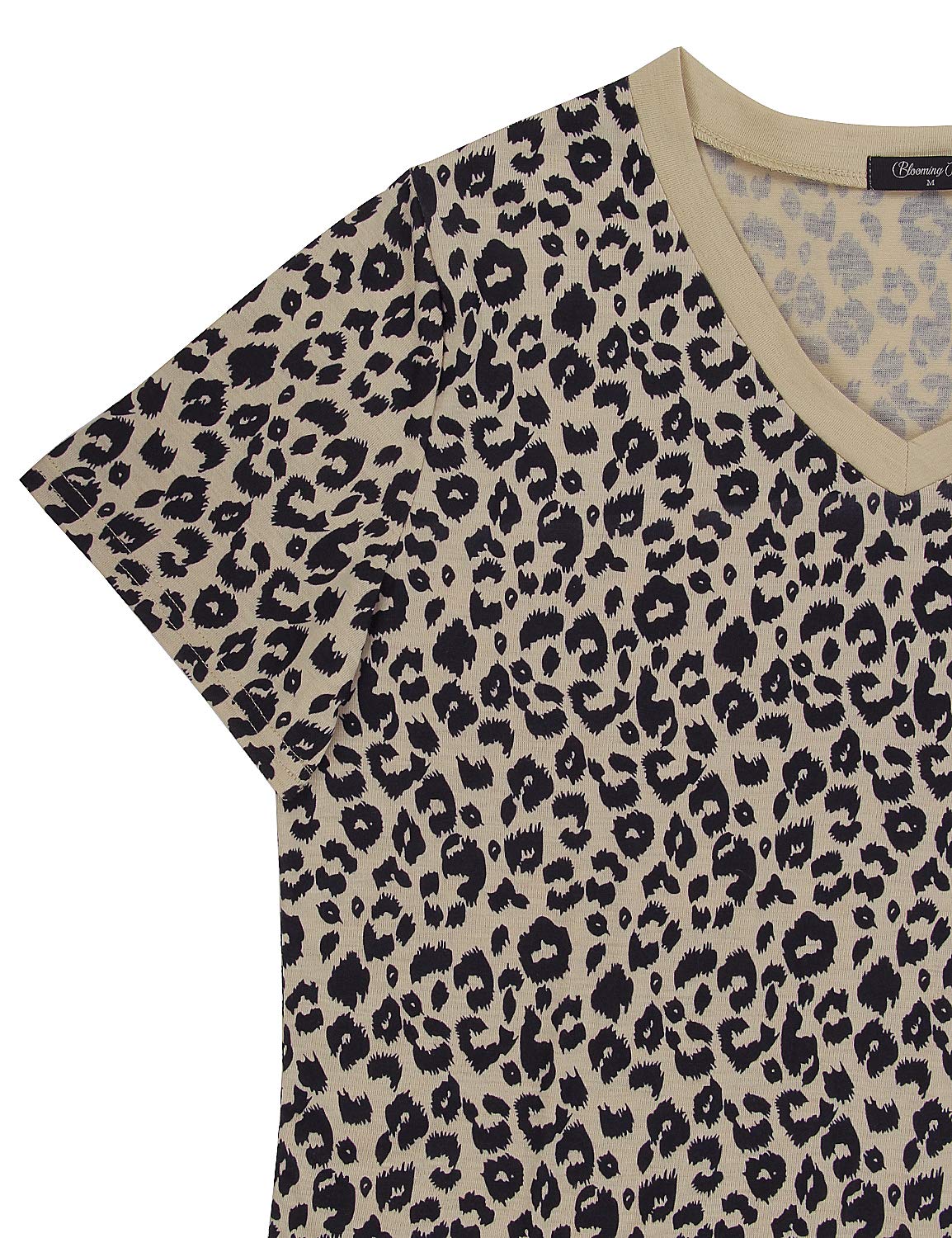 Womens Leopard Print Tops Short Sleeve Round Neck Casual T Shirts Tees