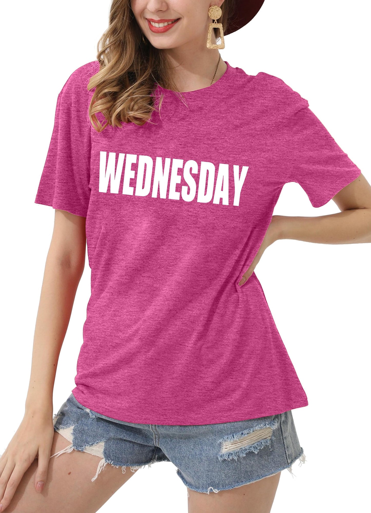 On Wednesday We Wear Pink Shirt Women Breast Cancer T Shirt Short Sleeve Print Tees Gifts for Girls Matching Outfits Top