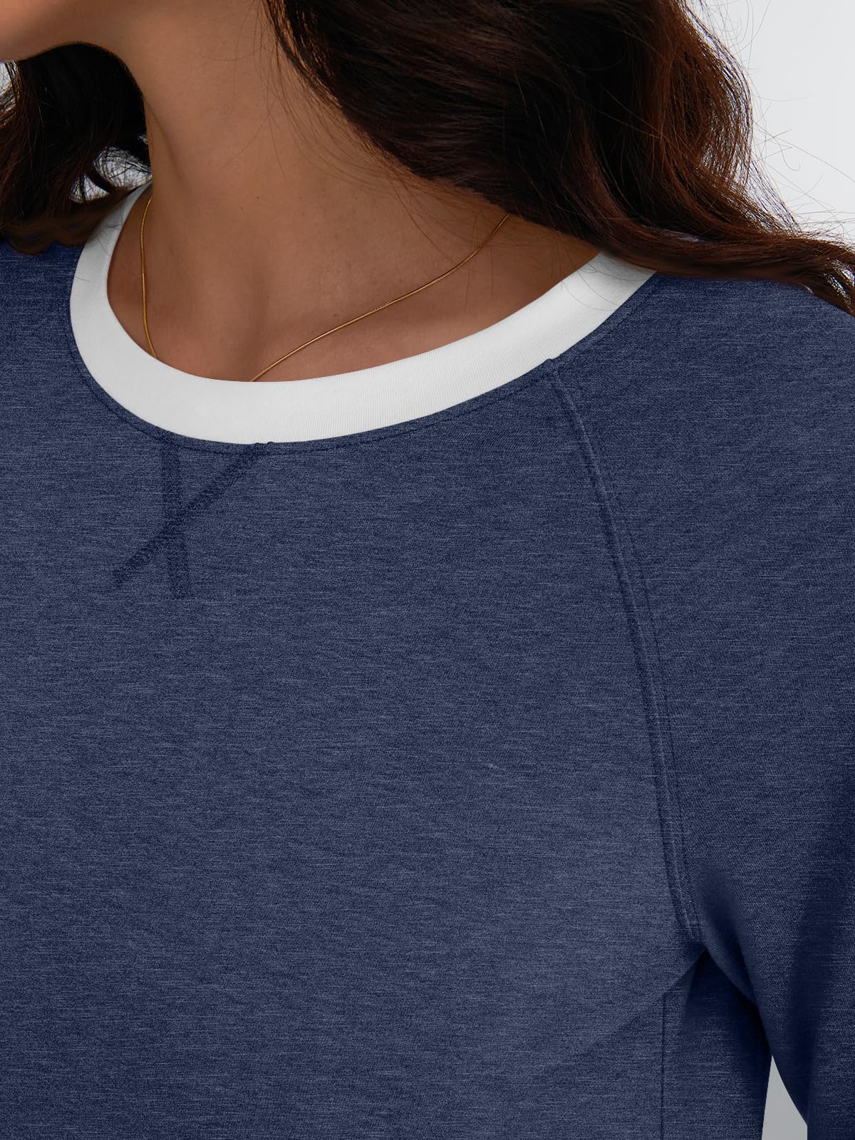 Womens Long Sleeve Shirts Color Block Casual Crewneck Tops Tshirt