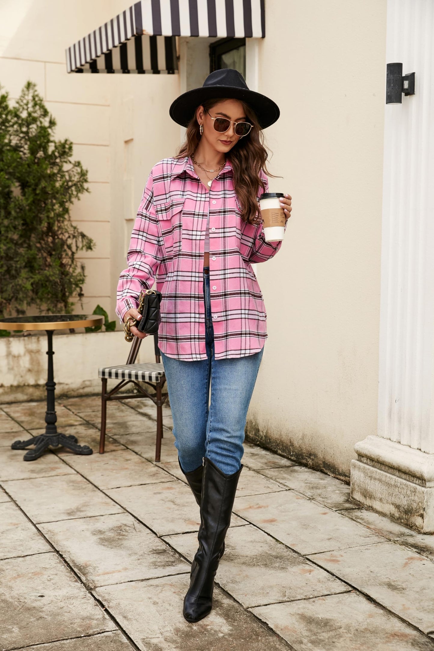 Women's Button Down Flannel Shirts Plaid Shacket Long Sleeve Collared Business Casual Tops Work Blouses
