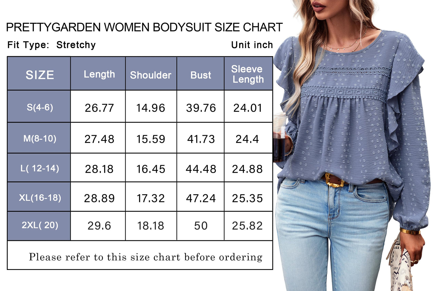 Women's Long Sleeve Blouses Ruffle Swiss Dot Crochet Loose Fit