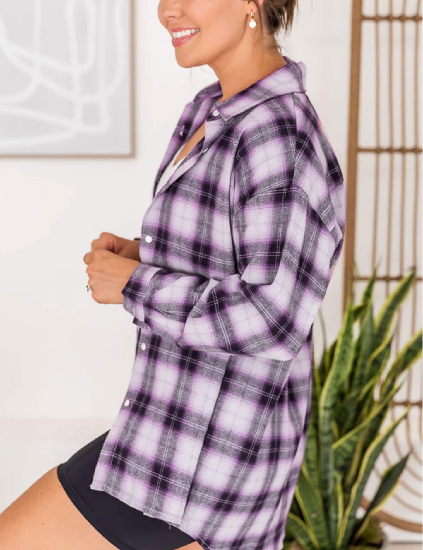 Plaid Flannel Shirts for Women Oversized Long Sleeve Button Down Buffalo Plaid Shirt Blouse Tops