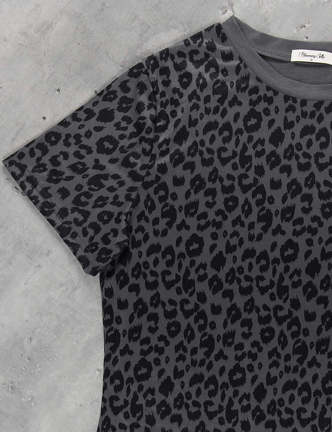 Womens Leopard Print Tops Short Sleeve Round Neck Casual T Shirts Tees