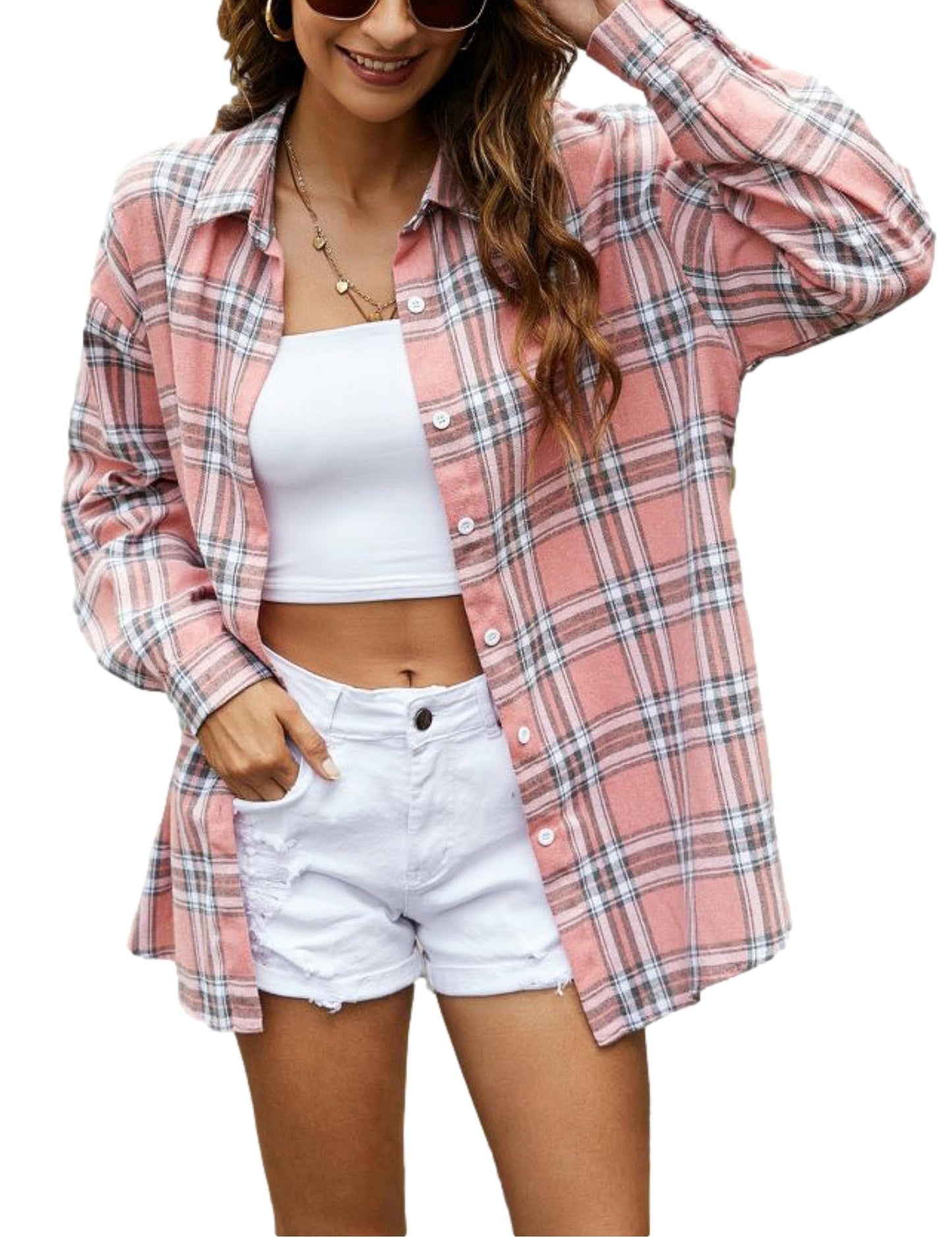 Plaid Flannel Shirts for Women Oversized Long Sleeve Button Down Buffalo Plaid Shirt Blouse Tops