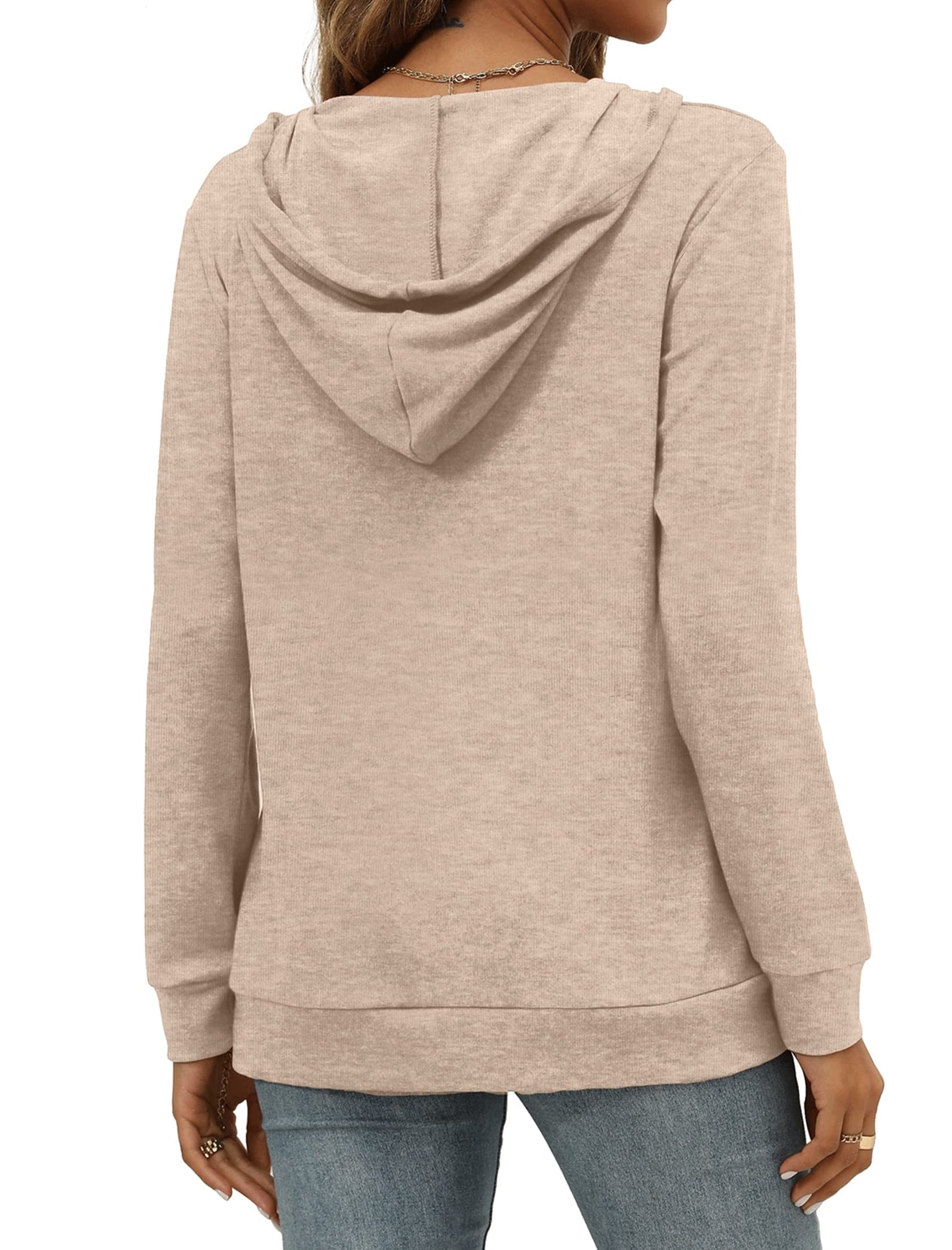 Pocket Hoodies for Womens V Neck Lightweight Sweatshirts Long Sleeve Tops