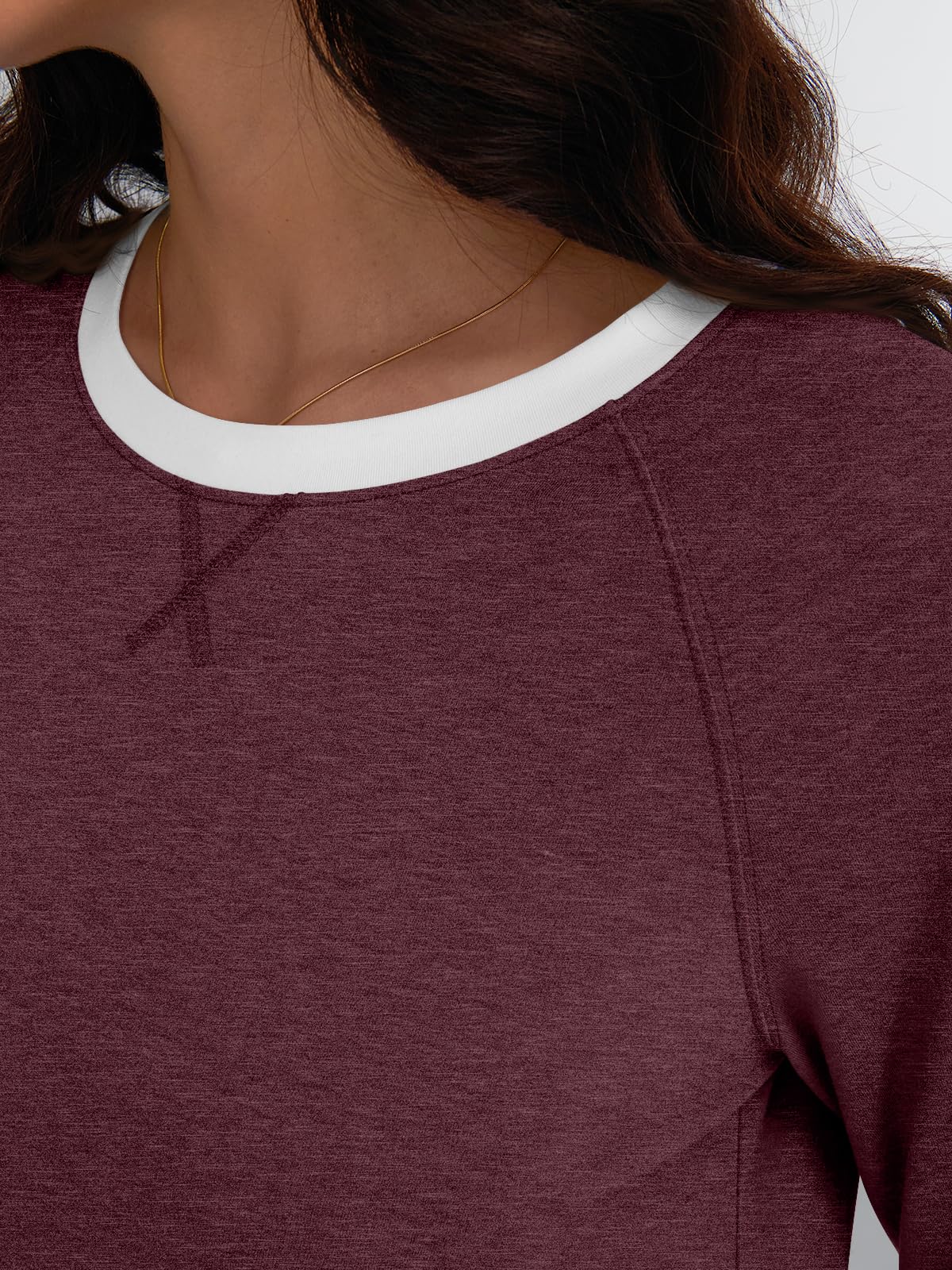 Womens Long Sleeve Shirts Color Block Casual Crewneck Tops Tshirt
