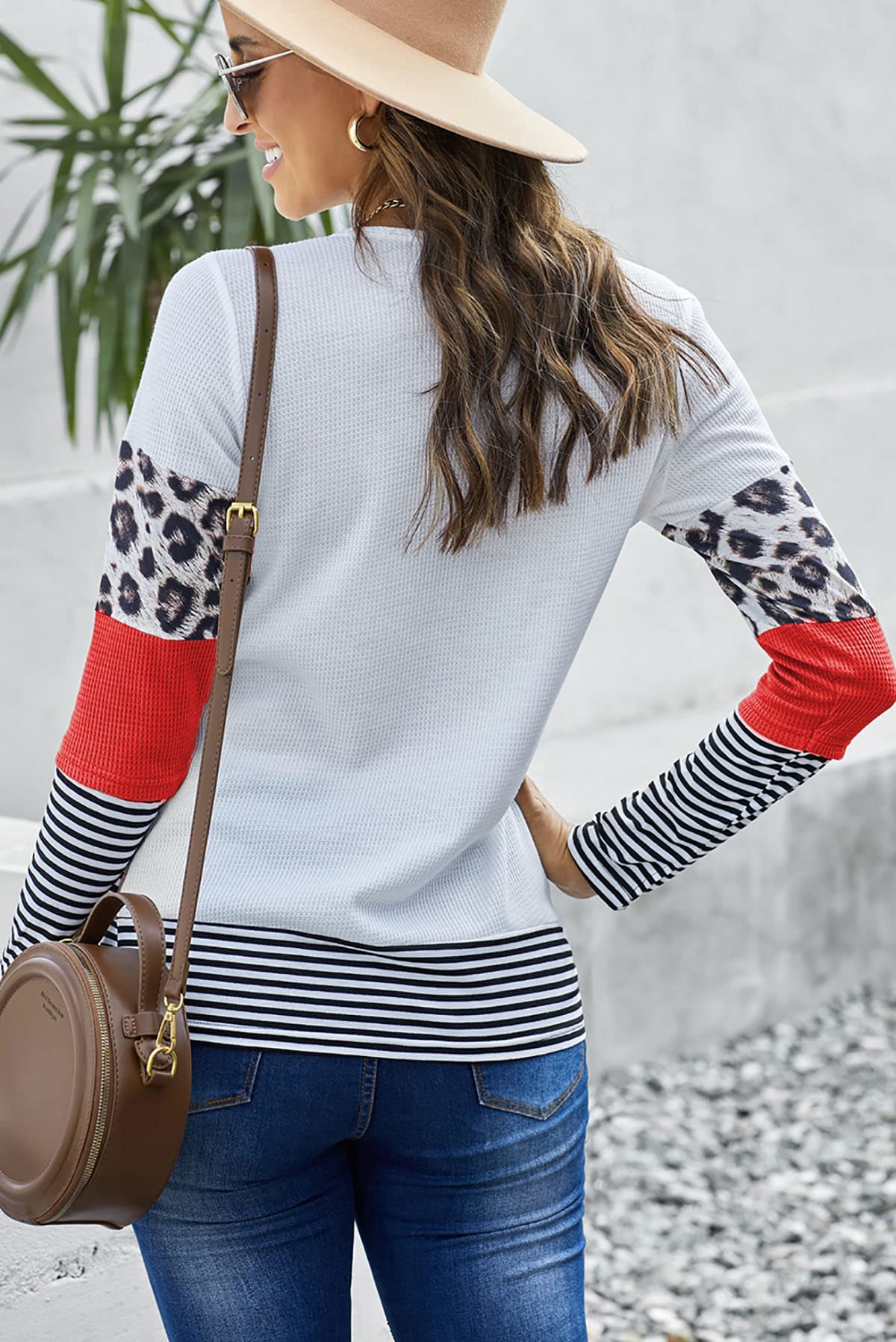 Womens Color Block Loose Long/Short Sleeve T Shirts Casual Comfy Tops