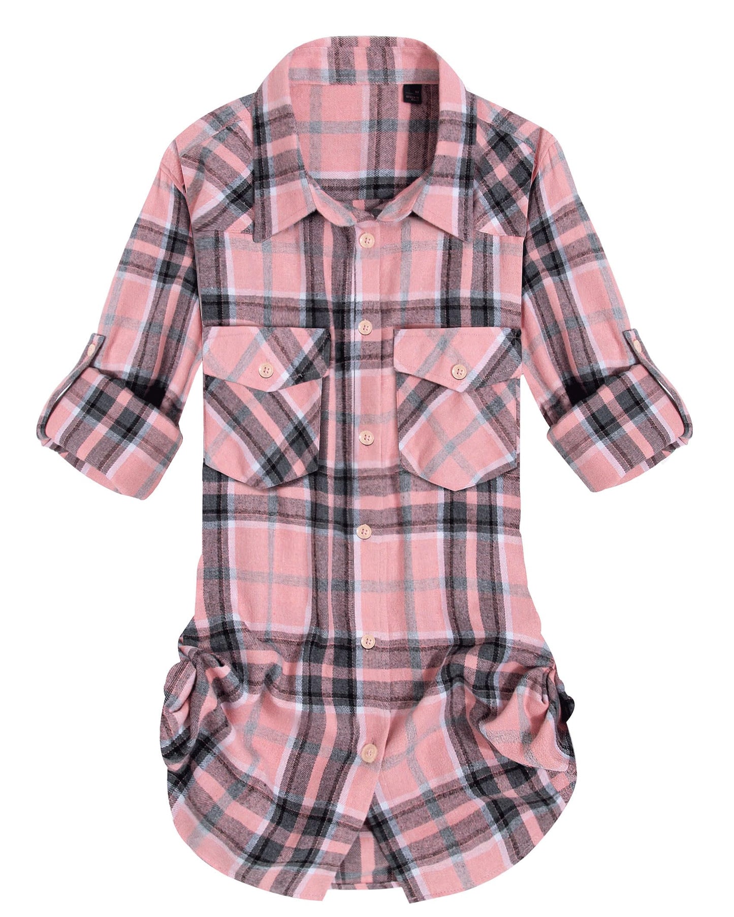 Womens Plaid Flannel Shirts Long Sleeve Roll Up Casual Button Down Shirt