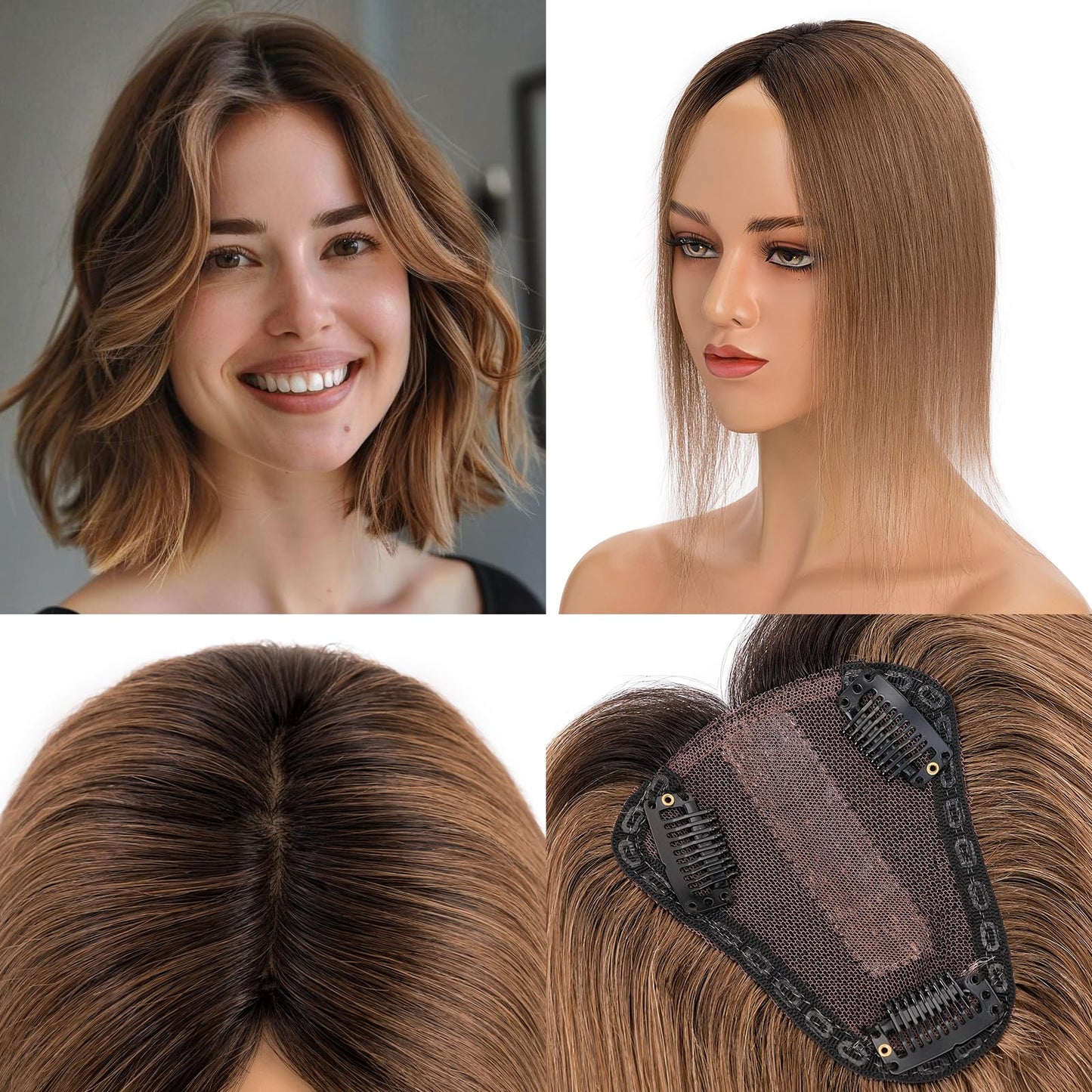 Human Hair Toppers for Women Real Human Hair No Bangs Toppers Hair Pieces for Women with Thinning Hair Upgraded Silk Base 10in. Clip In