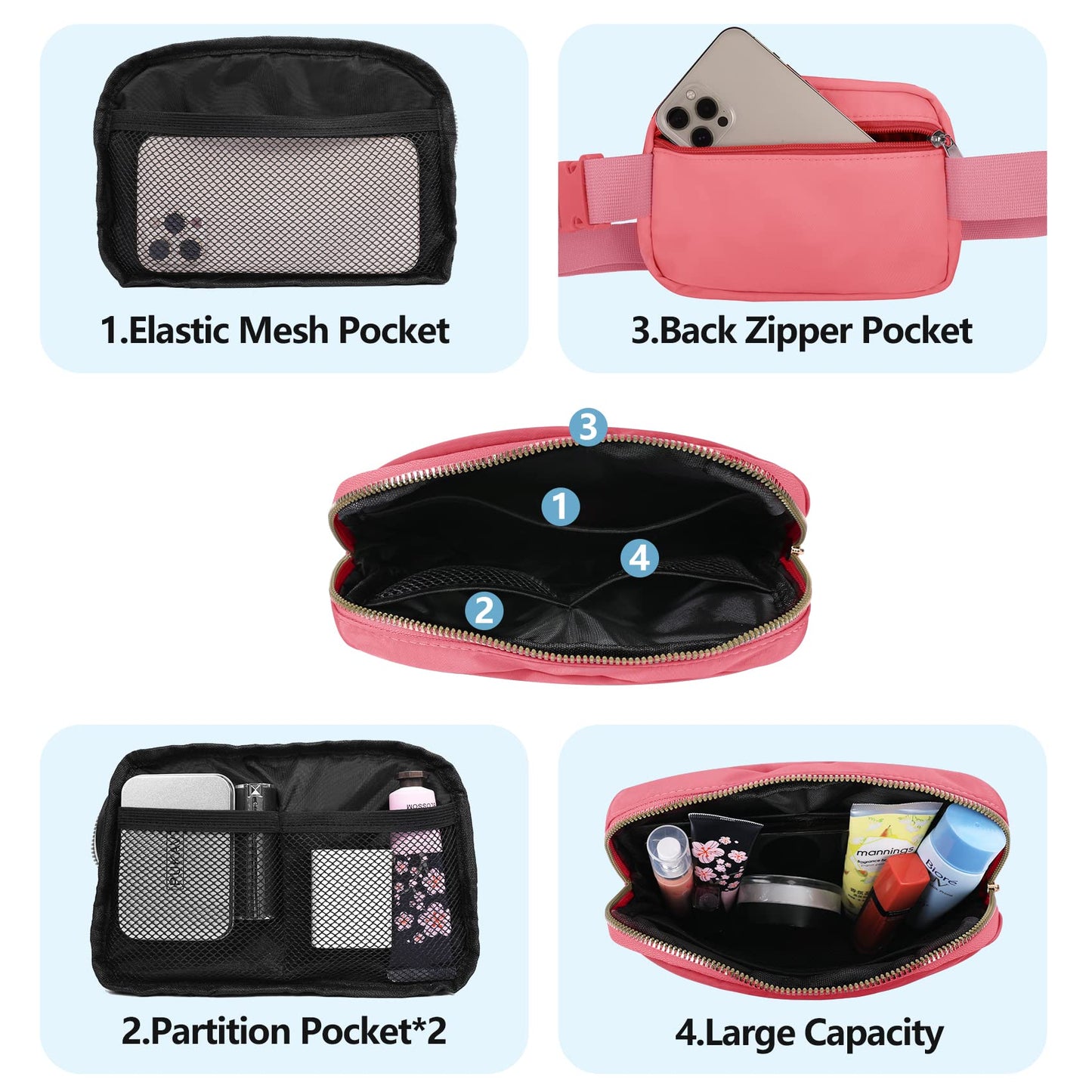 VOROLO Fanny Pack Christmas Gift For Women And Men Crossbody Bag Belt Bag Bum Bag with Adjustable Strap for Sports Black