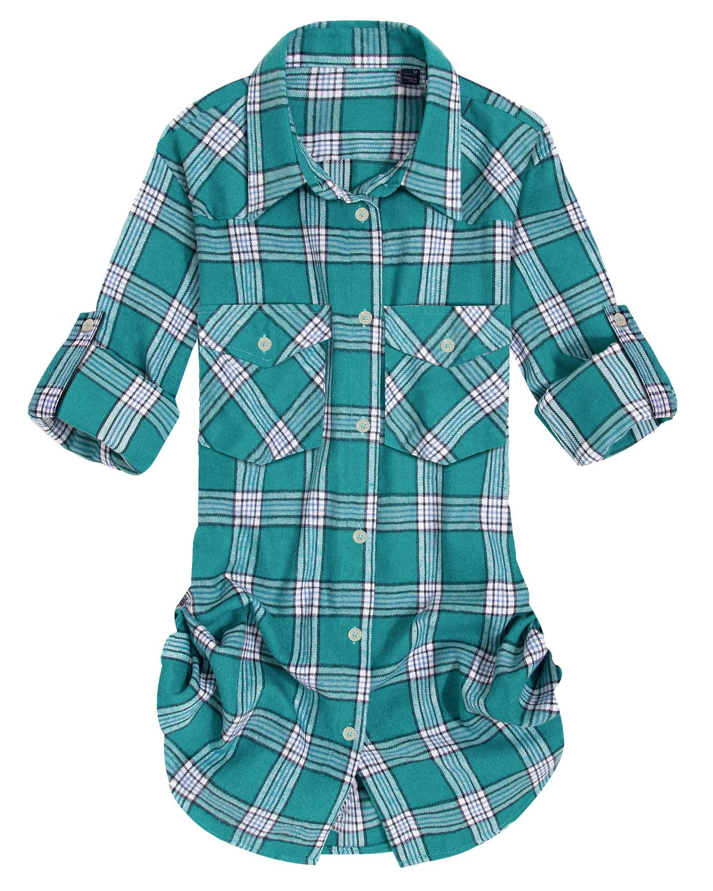 Womens Plaid Flannel Shirts Long Sleeve Roll Up Casual Button Down Shirt