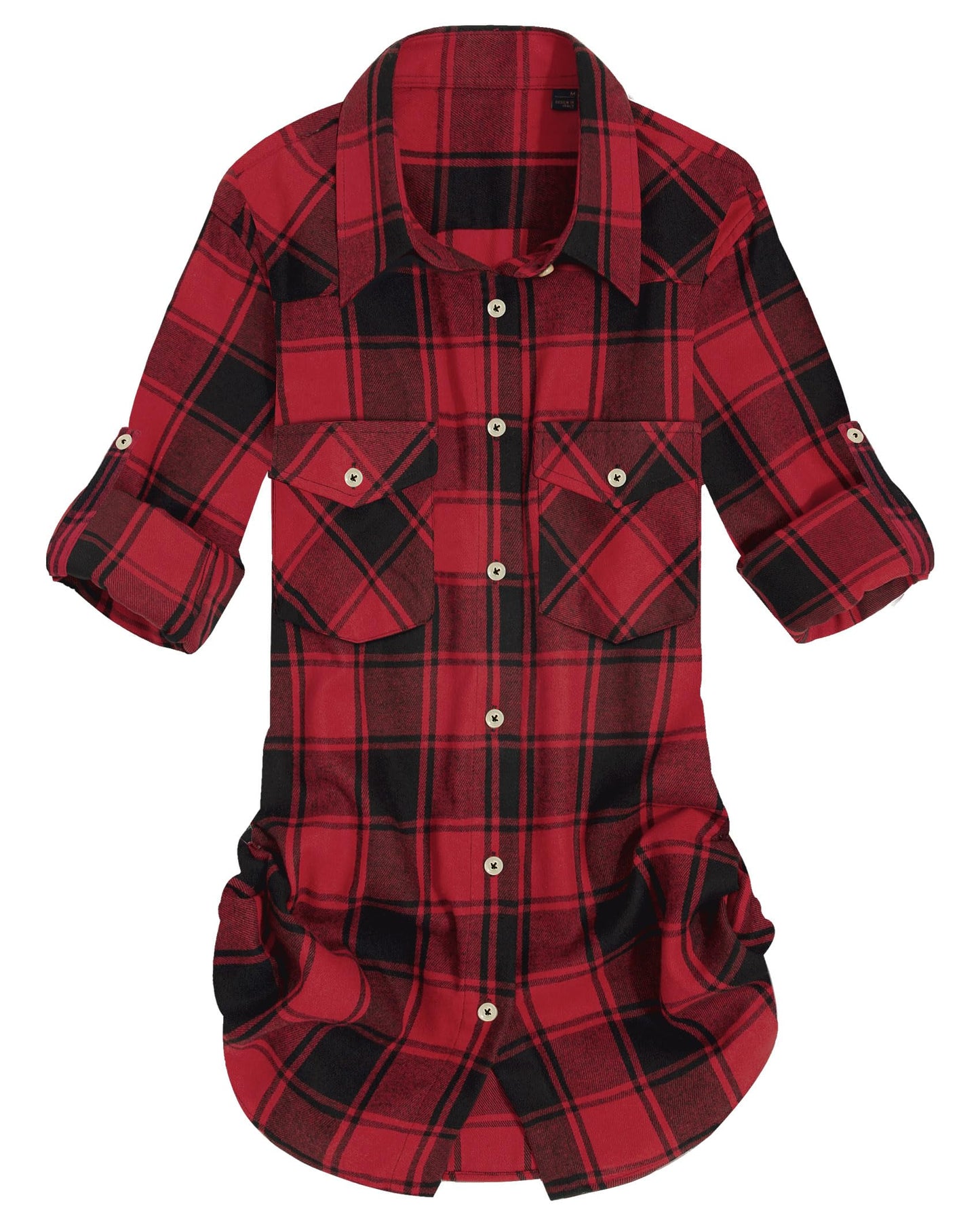 Womens Plaid Flannel Shirts Long Sleeve Roll Up Casual Button Down Shirt