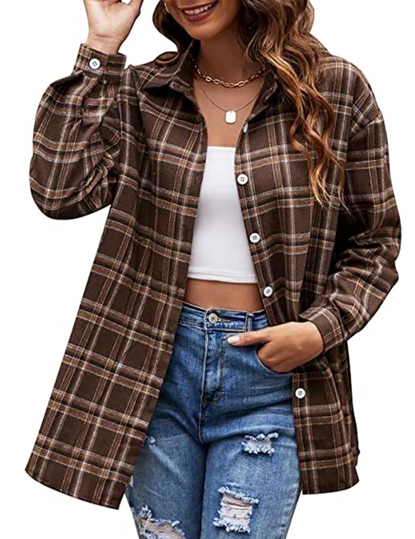 Plaid Flannel Shirts for Women Oversized Long Sleeve Button Down Buffalo Plaid Shirt Blouse Tops