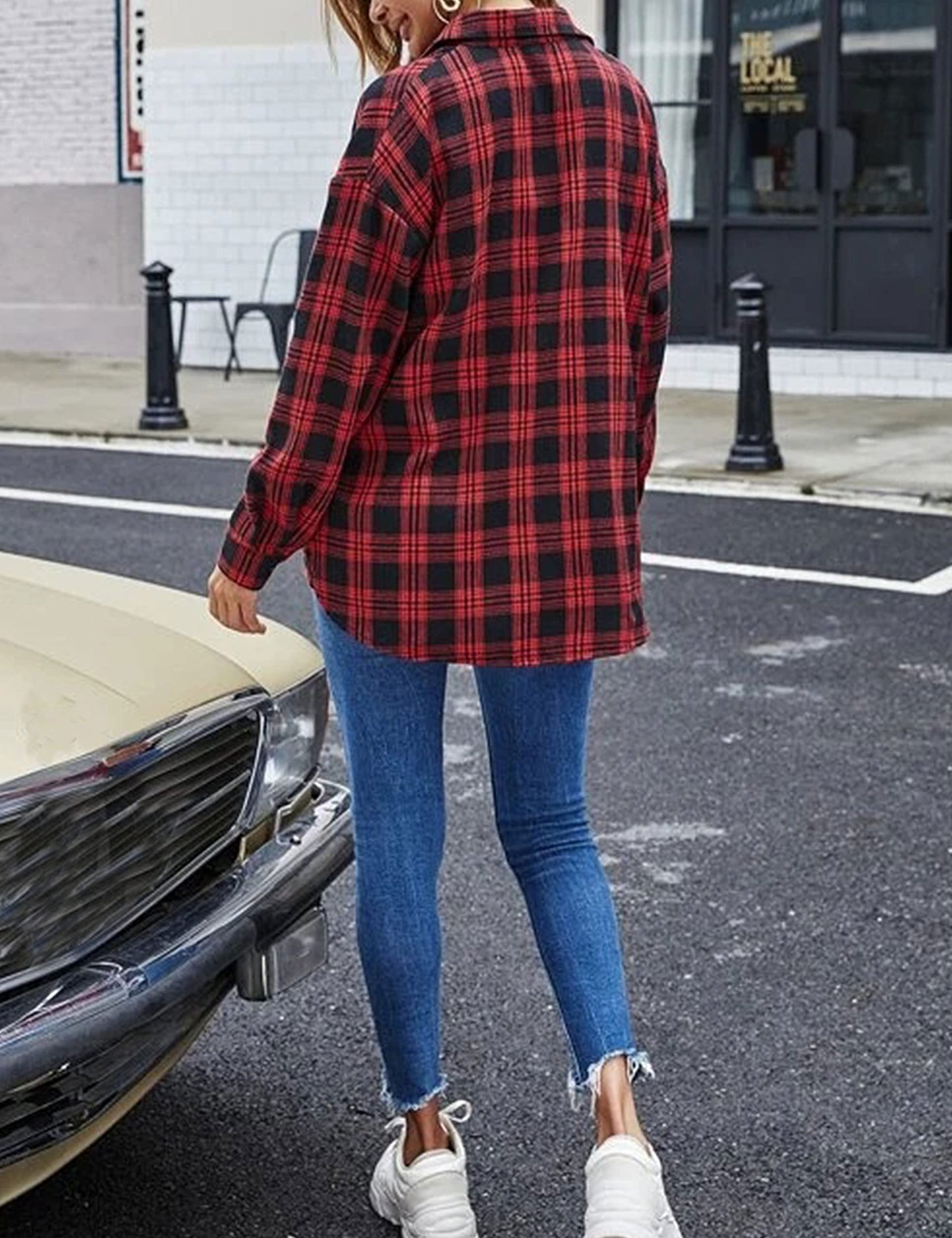 Plaid Flannel Shirts for Women Oversized Long Sleeve Button Down Buffalo Plaid Shirt Blouse Tops