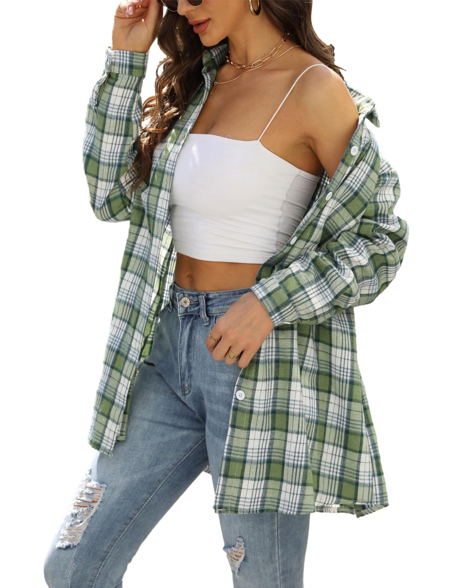 Plaid Flannel Shirts for Women Oversized Long Sleeve Button Down Buffalo Plaid Shirt Blouse Tops