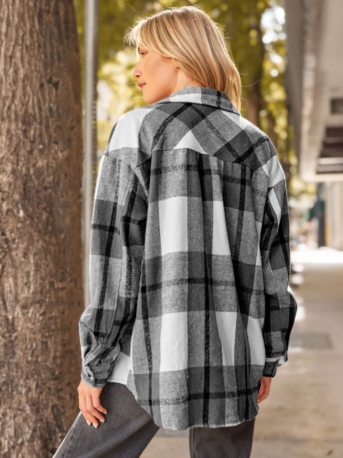 Womens Fall Outfits Fashion Clothes Shackets Flannel Plaid Button Down Long Sleeve Shirts Jackets 2024