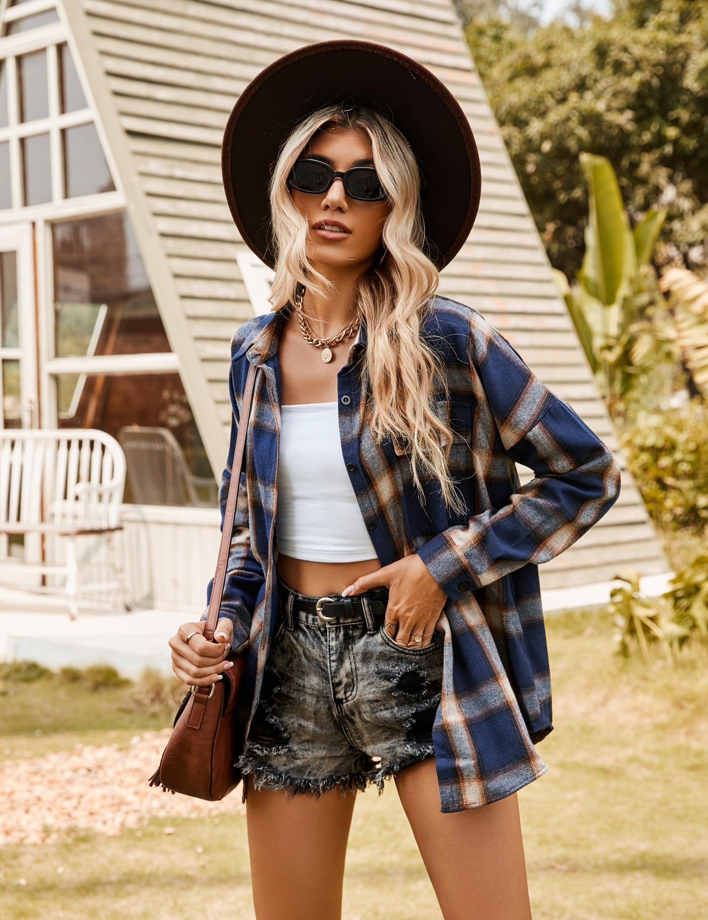 Women's Button Down Flannel Shirts Plaid Shacket Long Sleeve Collared Business Casual Tops Work Blouses
