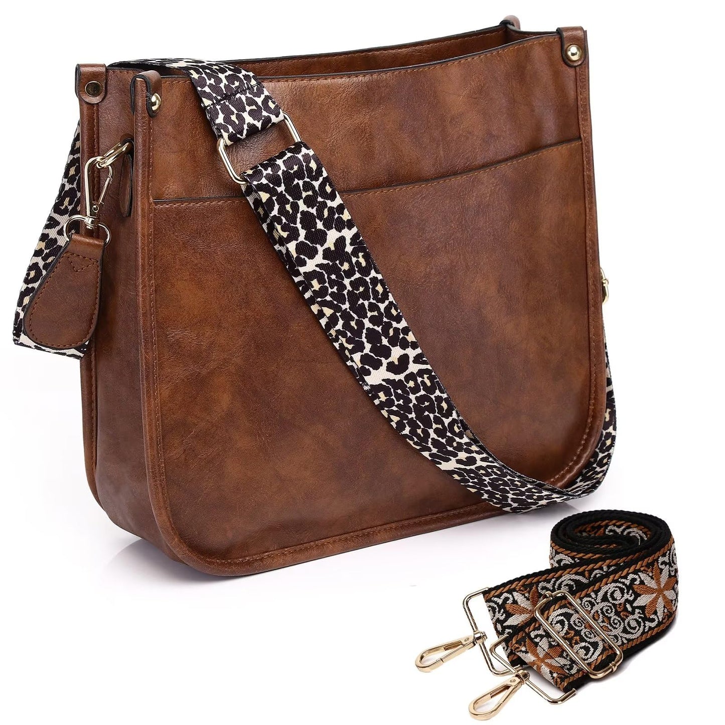 Vegan Leather Crossbody Bags for Women, Crossbody Purse with Guitar Strap Zipped Pockets Handbag