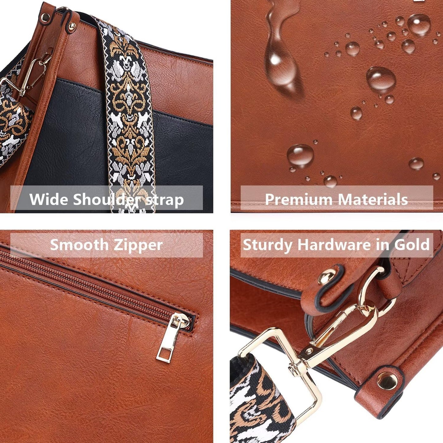 Vegan Leather Crossbody Bags for Women, Crossbody Purse with Guitar Strap Zipped Pockets Handbag