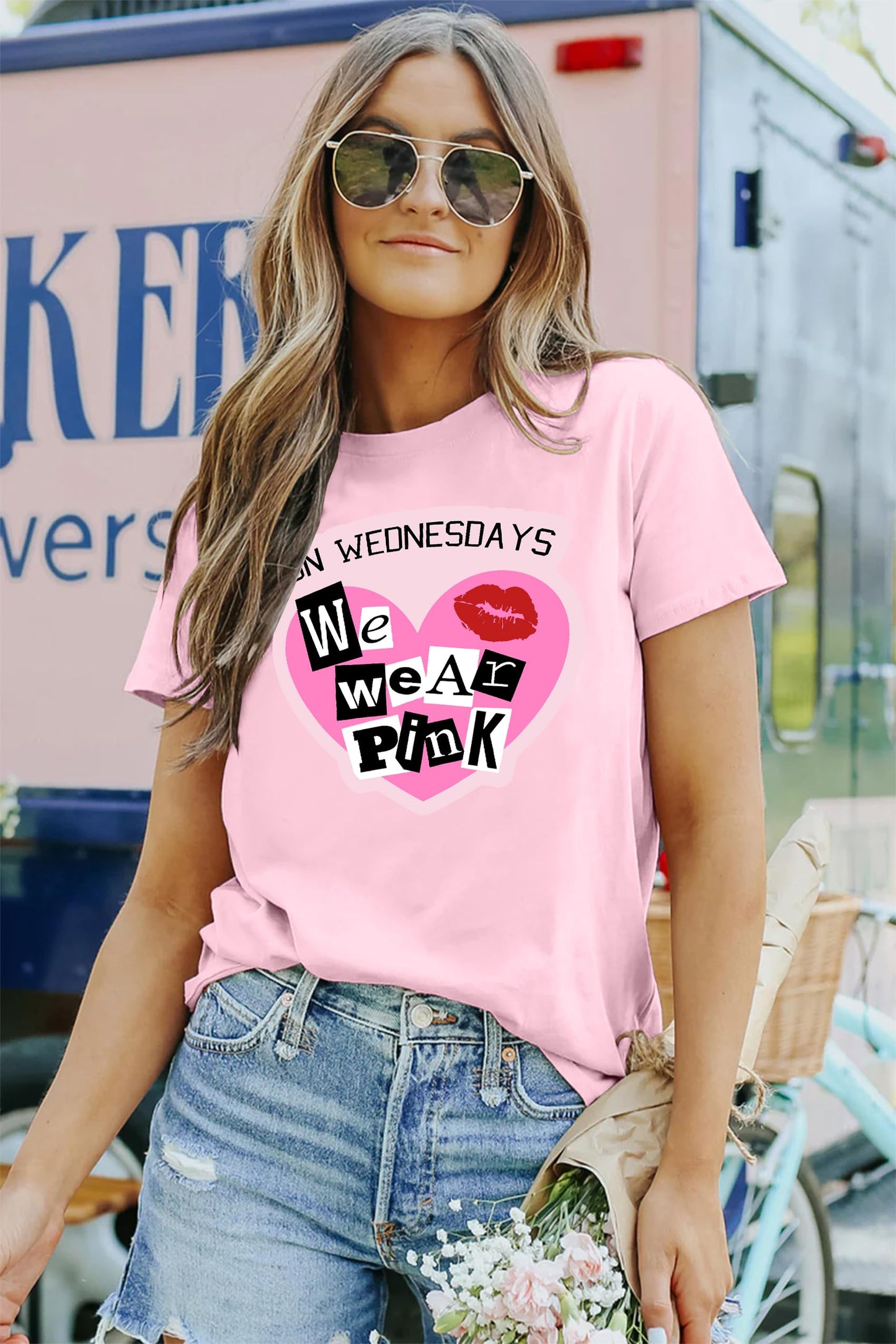 On Wednesday We Wear Pink Shirt Women Breast Cancer T Shirt Short Sleeve Print Tees Gifts for Girls Matching Outfits Top