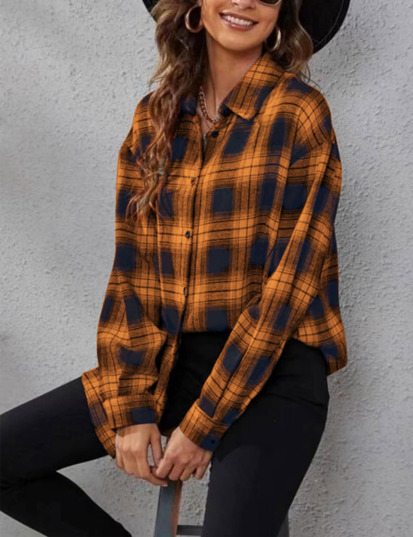 Plaid Flannel Shirts for Women Oversized Long Sleeve Button Down Buffalo Plaid Shirt Blouse Tops