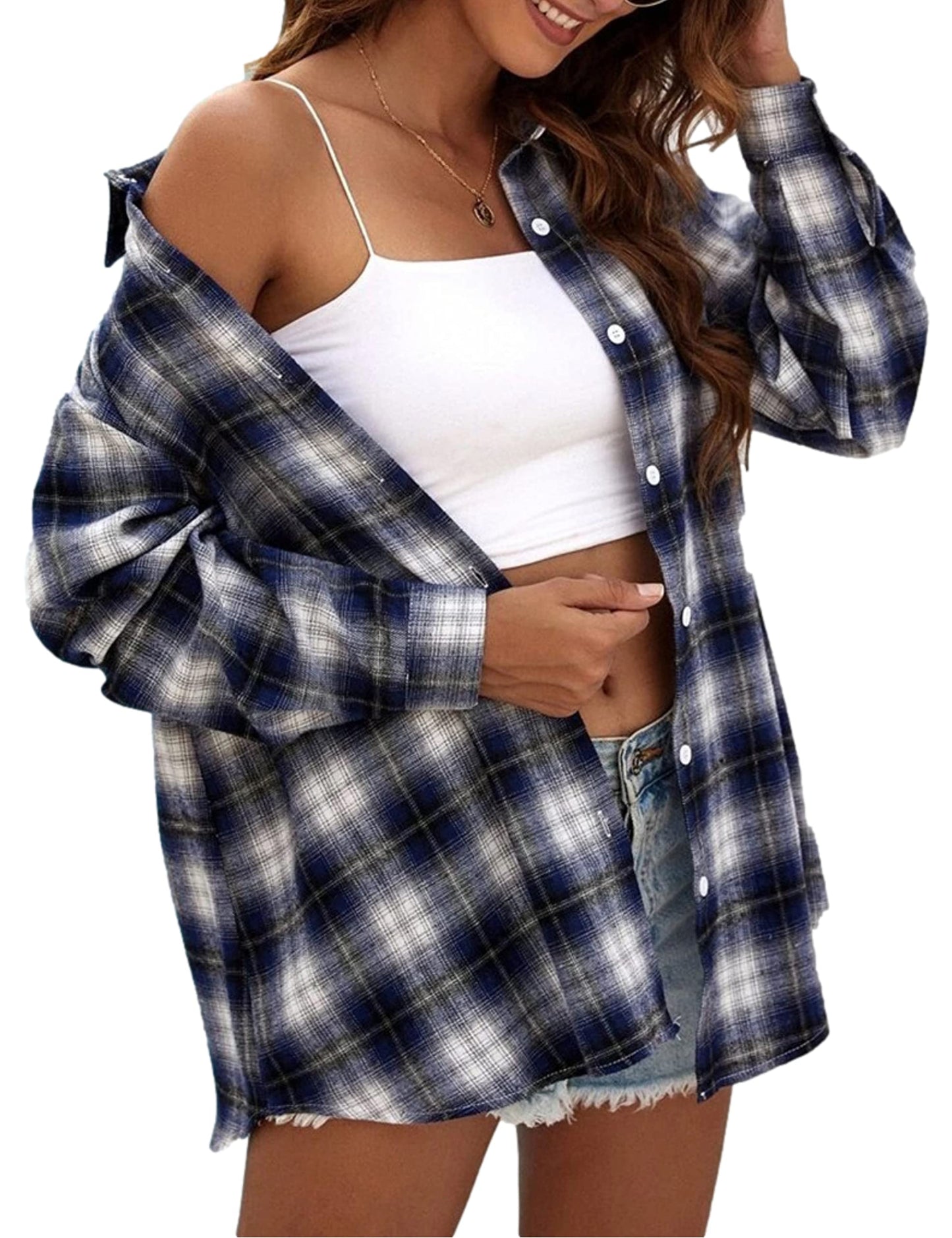 Plaid Flannel Shirts for Women Oversized Long Sleeve Button Down Buffalo Plaid Shirt Blouse Tops