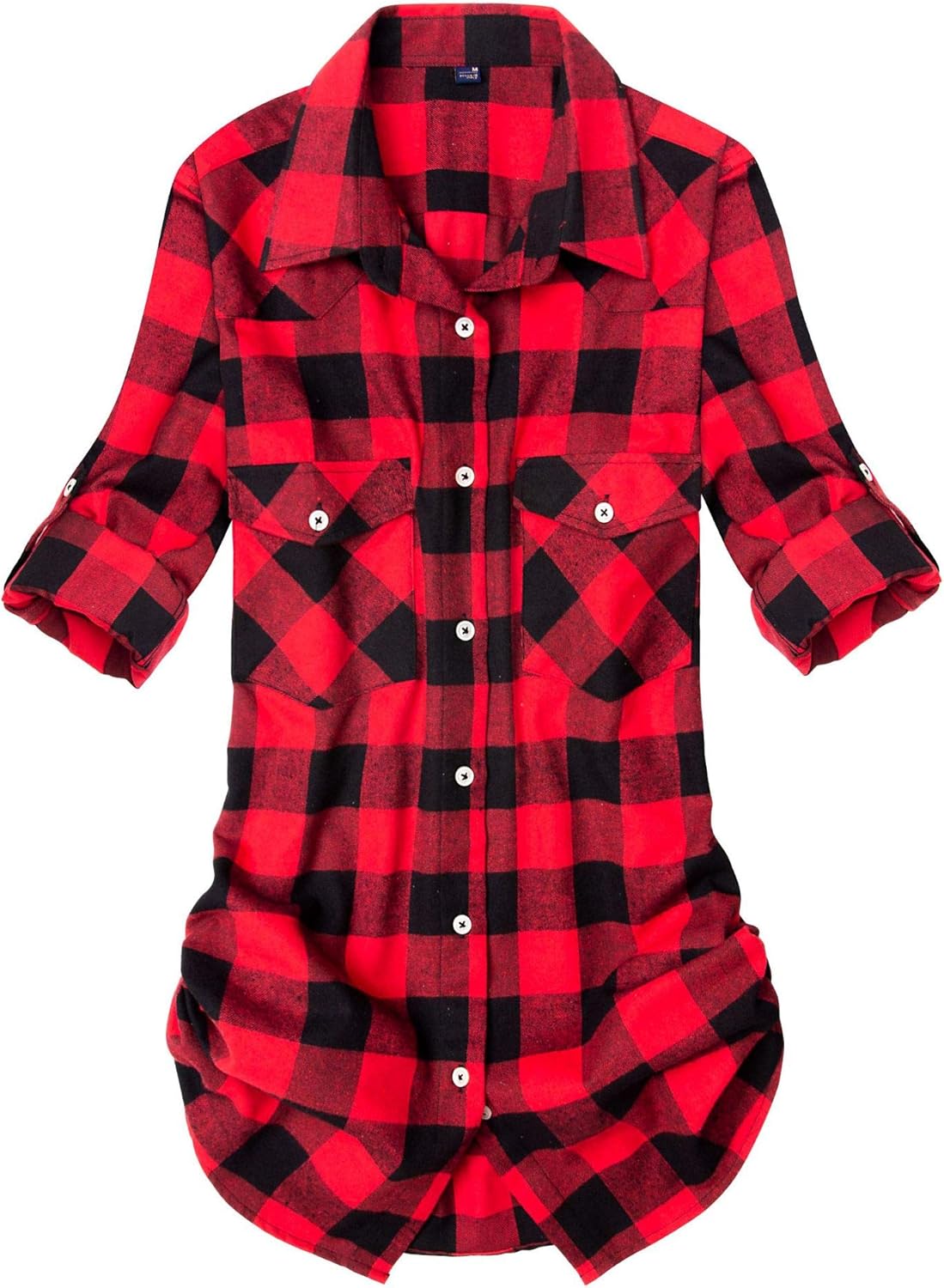 Womens Plaid Flannel Shirts Long Sleeve Roll Up Casual Button Down Shirt