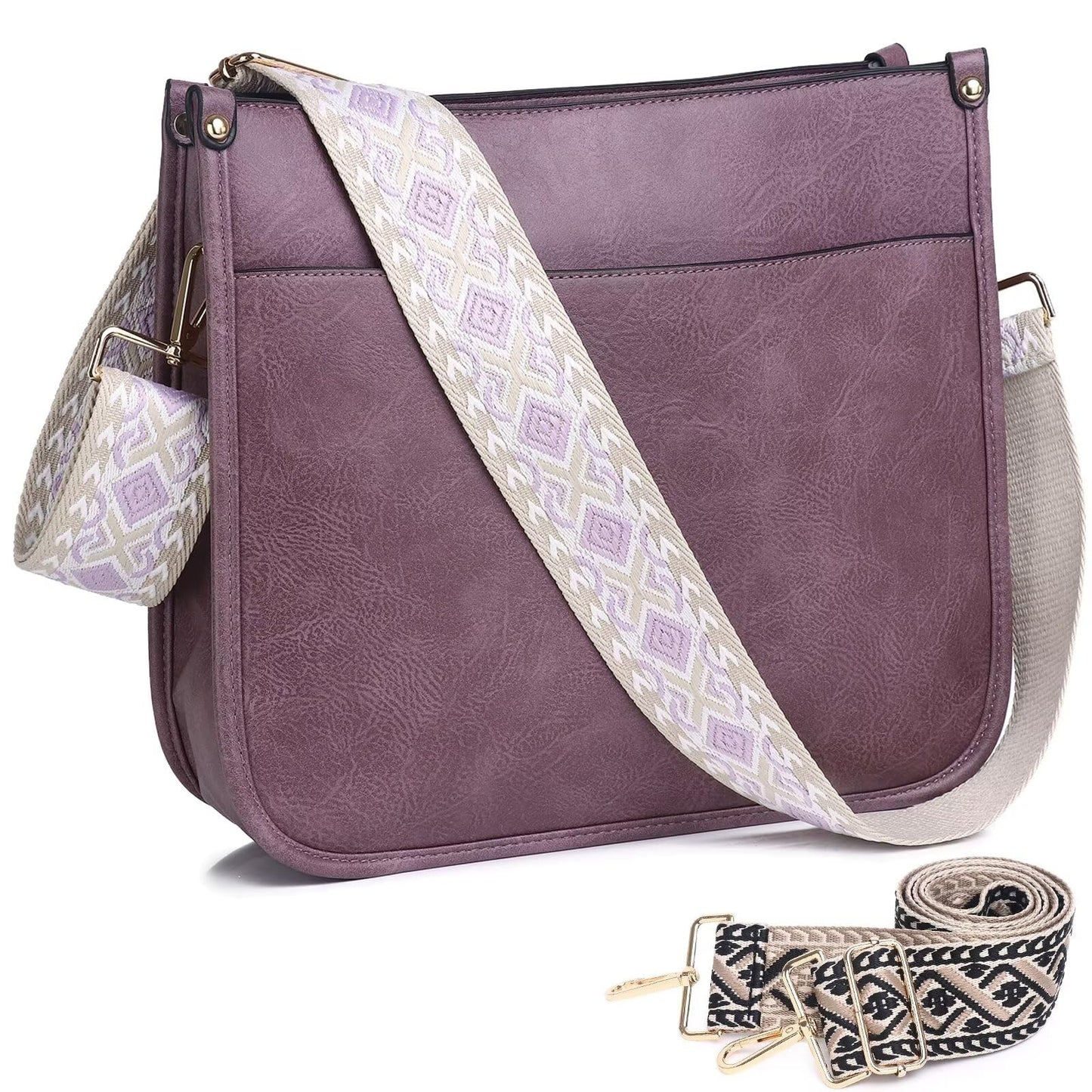 Vegan Leather Crossbody Bags for Women, Crossbody Purse with Guitar Strap Zipped Pockets Handbag
