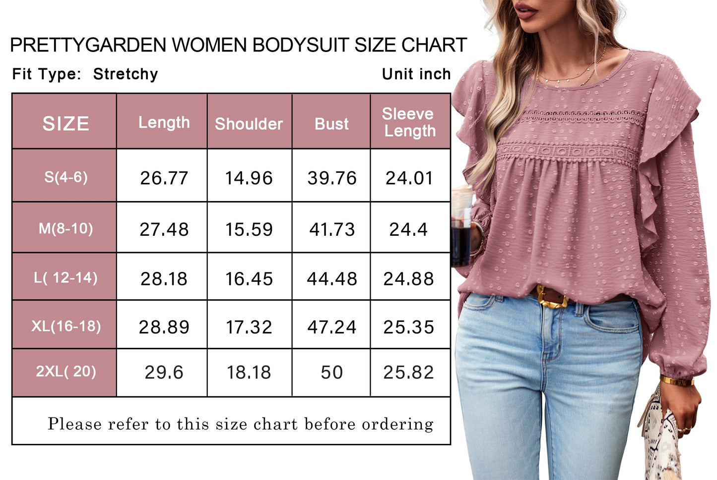 Women's Long Sleeve Blouses Ruffle Swiss Dot Crochet Loose Fit