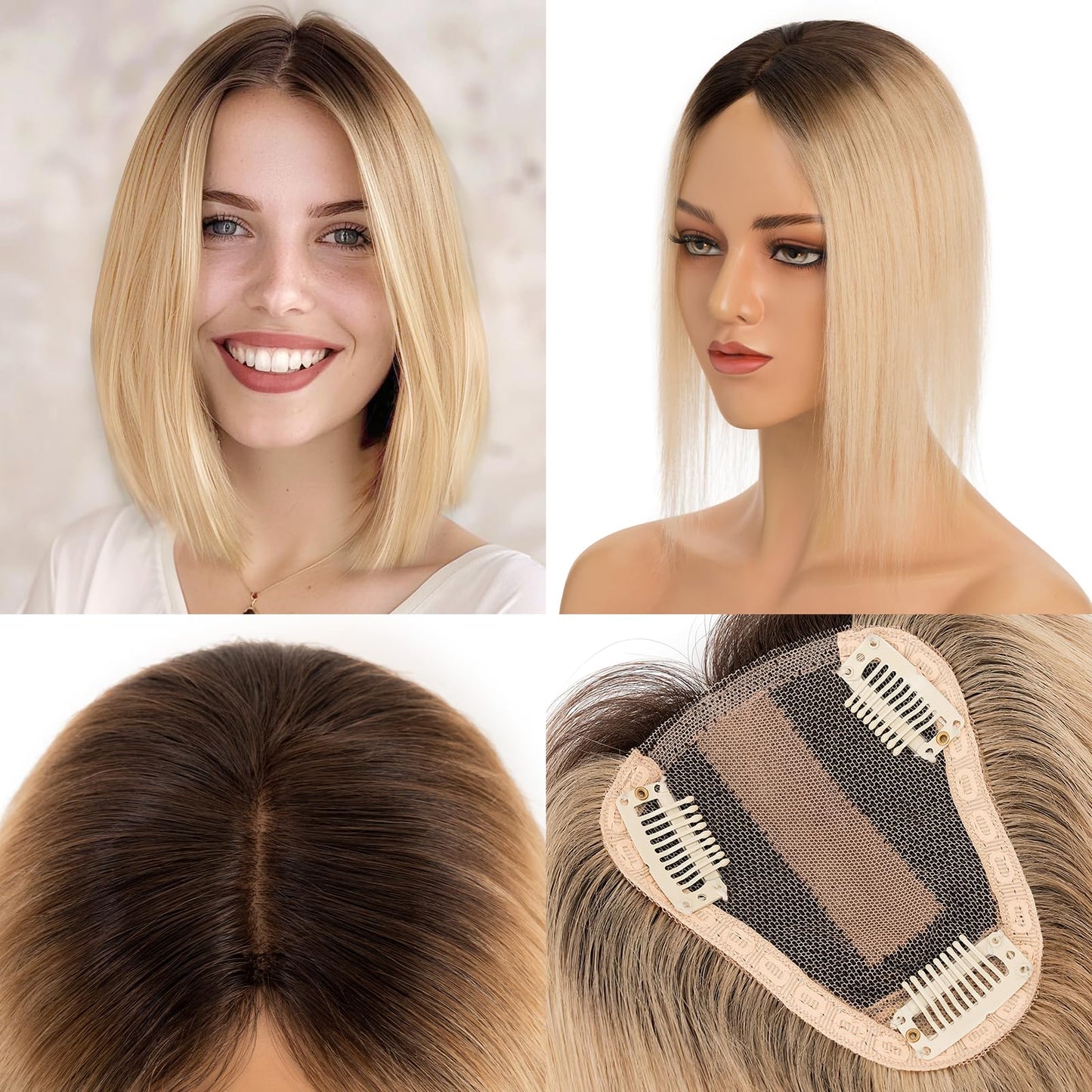 Human Hair Toppers for Women Real Human Hair No Bangs Toppers Hair Pieces for Women with Thinning Hair Upgraded Silk Base 10in. Clip In