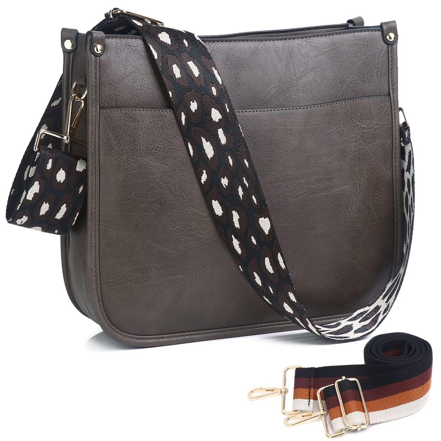 Vegan Leather Crossbody Bags for Women, Crossbody Purse with Guitar Strap Zipped Pockets Handbag