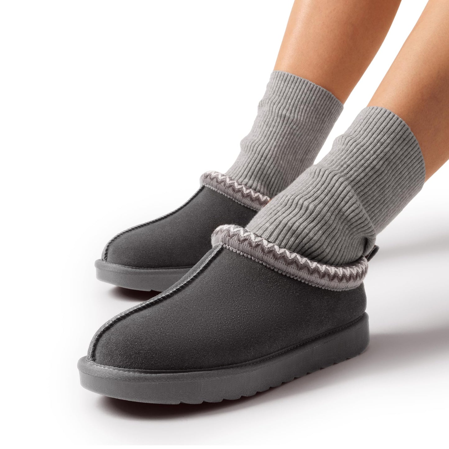 DREAM PAIRS Women's Fuzzy Cozy Slippers Genuine Suede Indoor Outdoor Fluffy Home Comfy Winter Slip On Cute Warm Memory Foam Furry Shoes FuzzyEasy