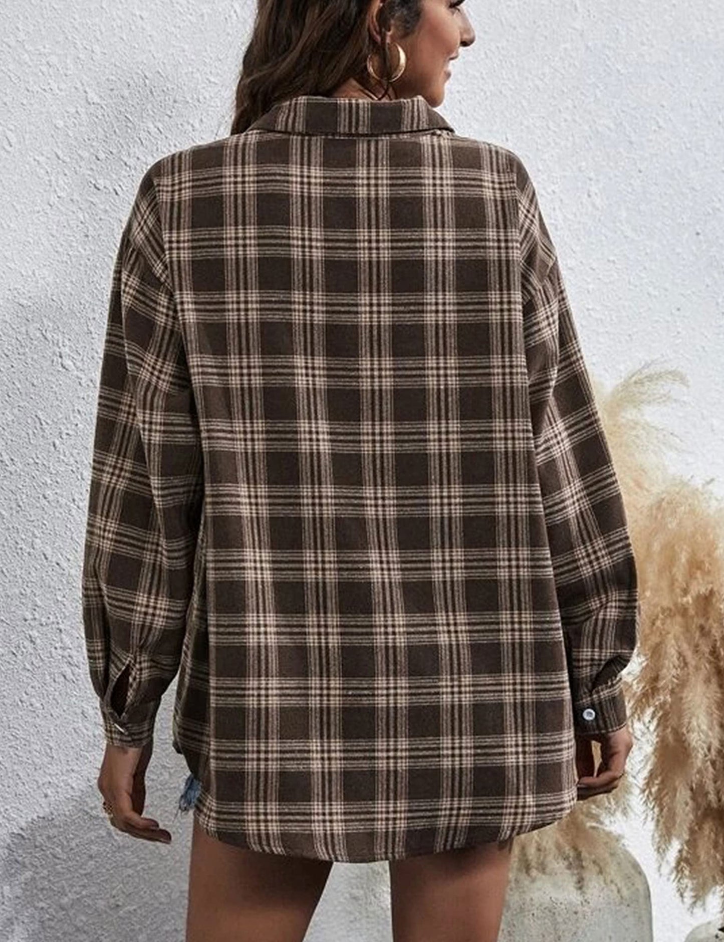 Plaid Flannel Shirts for Women Oversized Long Sleeve Button Down Buffalo Plaid Shirt Blouse Tops