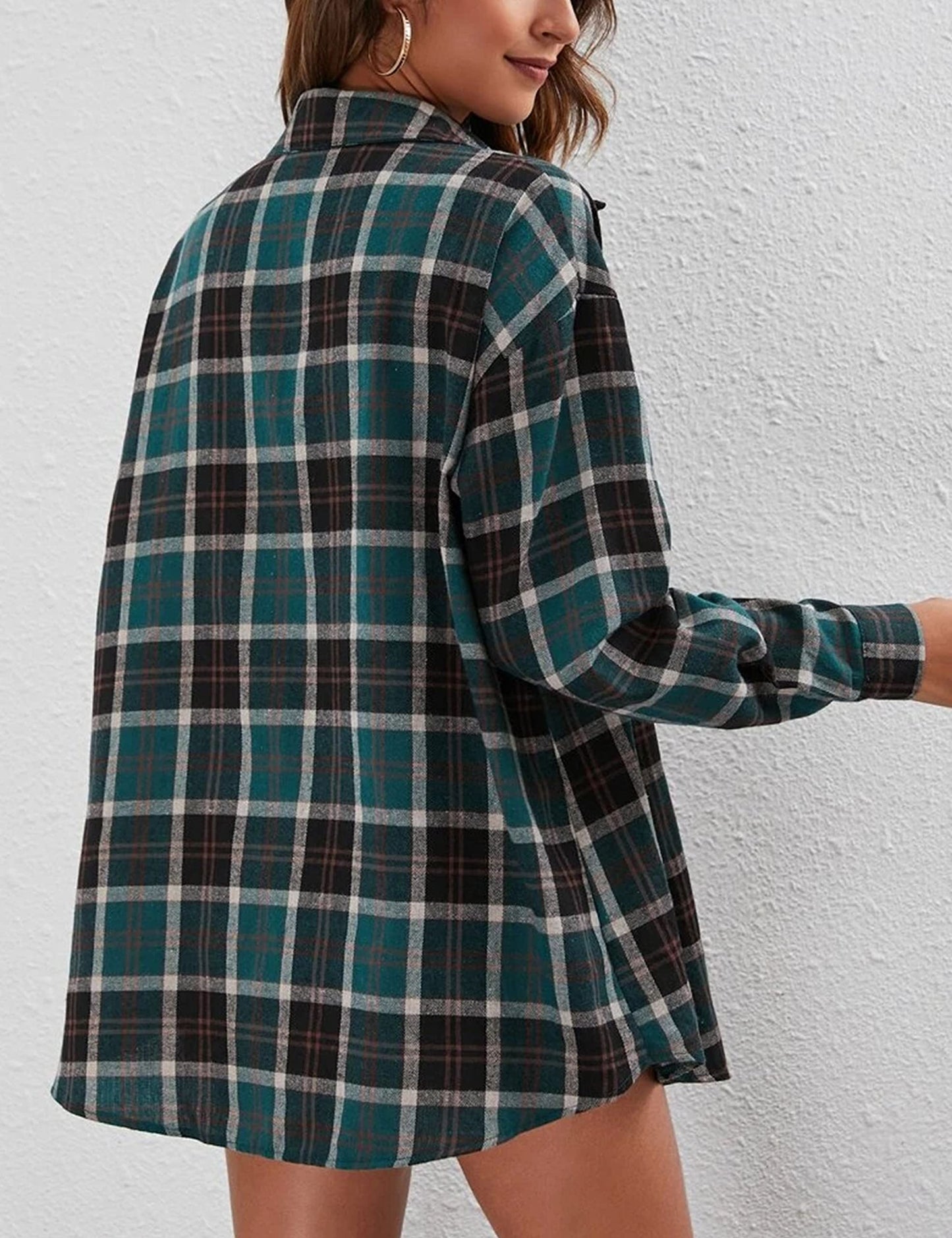 Plaid Flannel Shirts for Women Oversized Long Sleeve Button Down Buffalo Plaid Shirt Blouse Tops